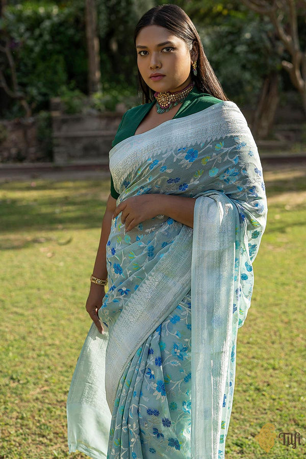 Pure Handwoven Banarasi Sarees Tagged "blue" Page 3 - Tilfi