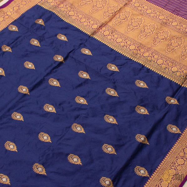 Blue Pure Katan Silk Handloom Banarasi Saree - Tilfi