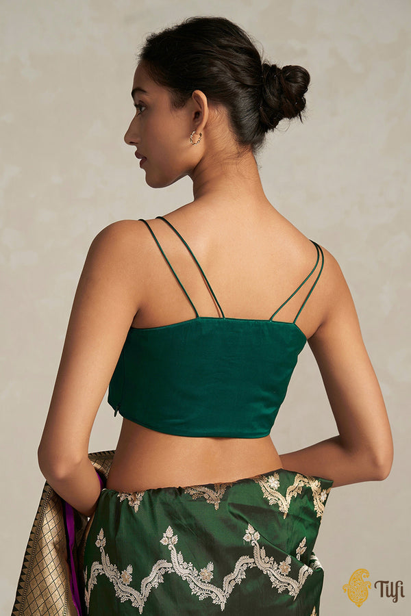 Green Strappy Pure Satin Silk Blouse Tilfi