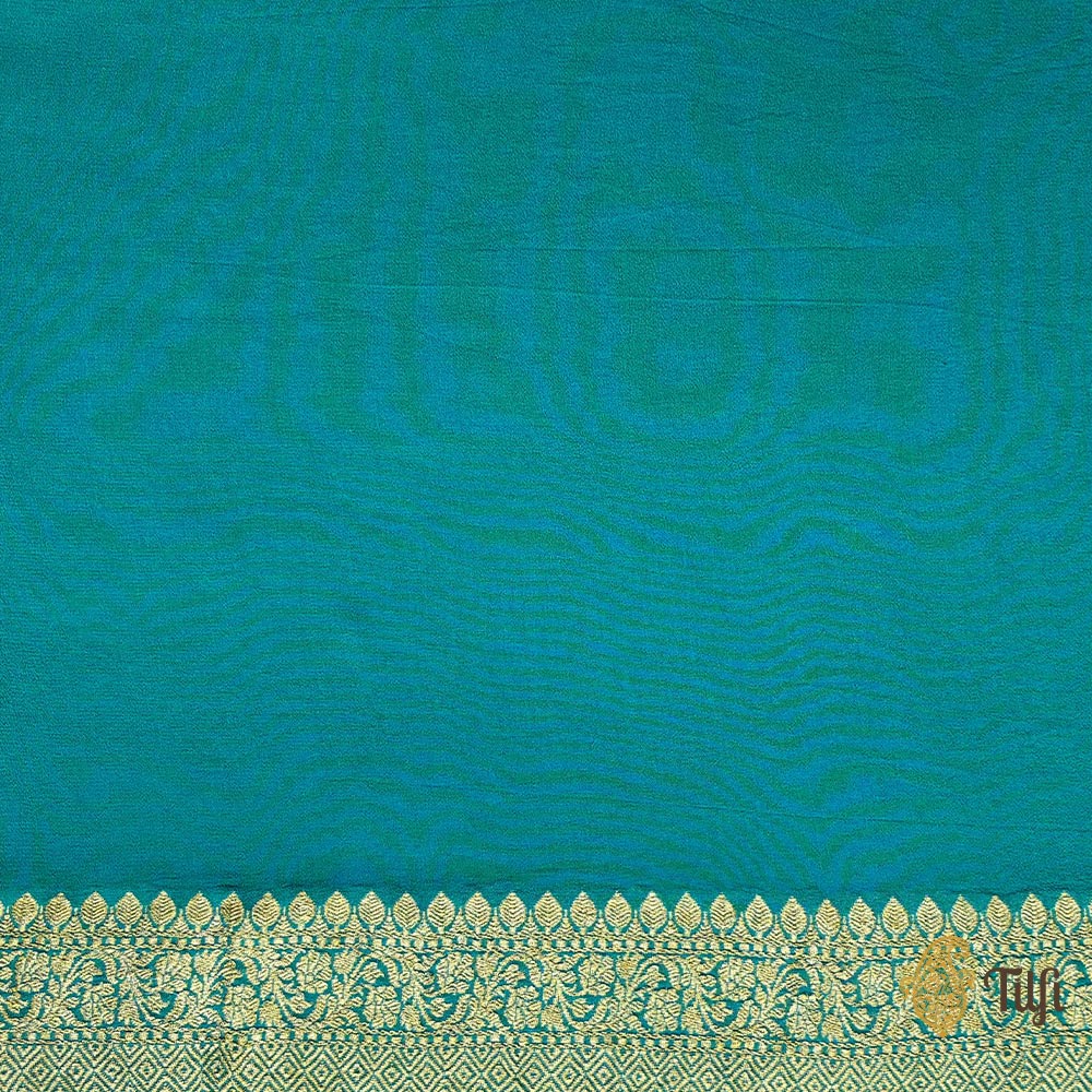 &#39;Periwinkle&#39; Teal Green Ombre Pure Georgette Banarasi Bandhani Handloom Saree