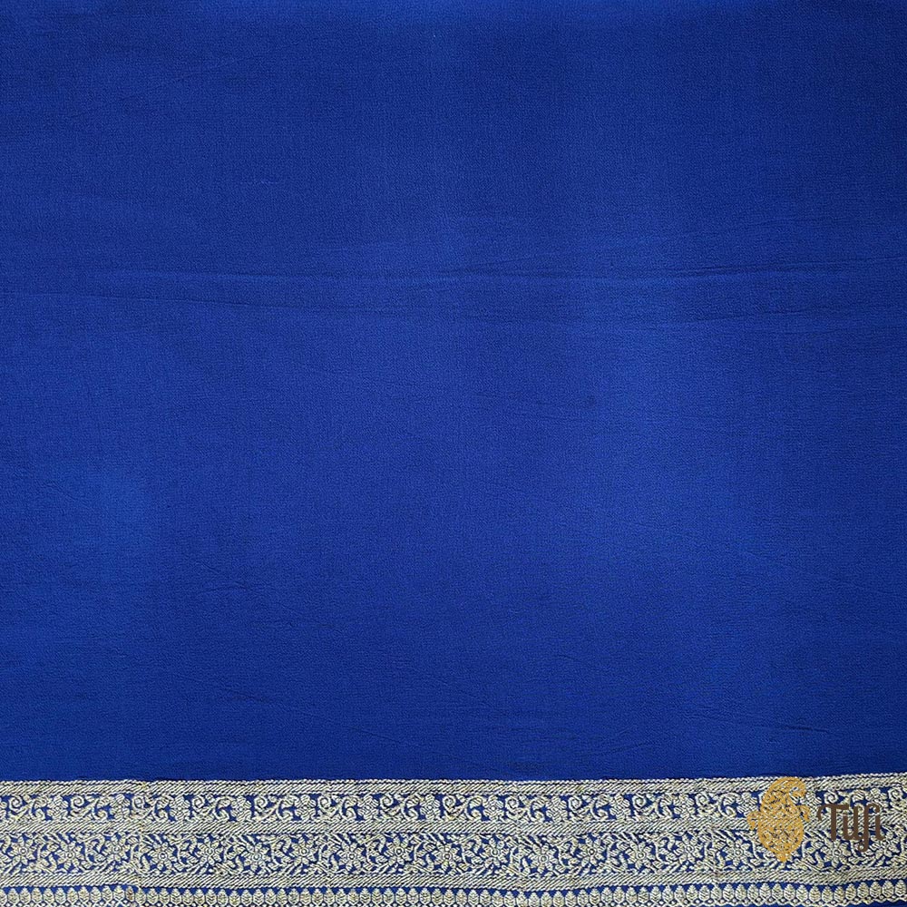 &#39;Periwinkle&#39; Blue Ombre Pure Georgette Banarasi Bandhani Handloom Saree