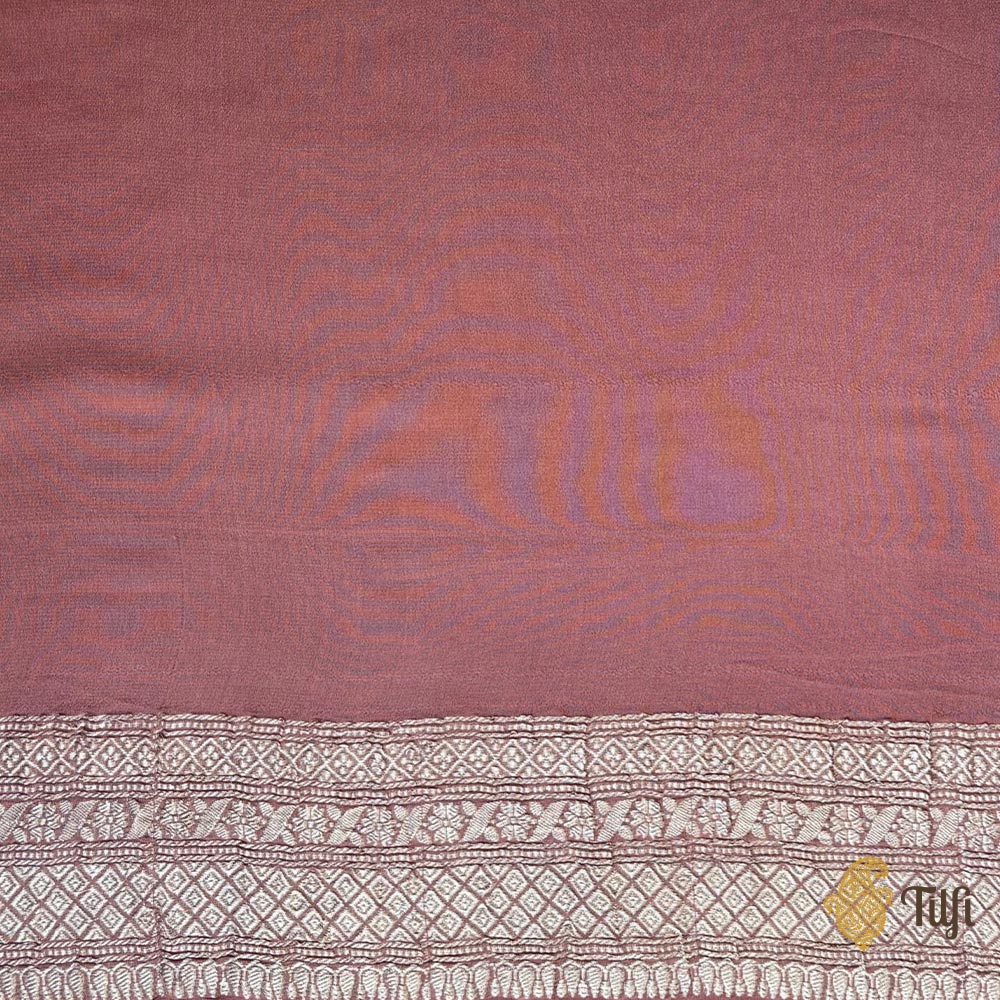 Pre-Order: Rosy Brown Pure Khaddi Georgette Banarasi Handloom Saree