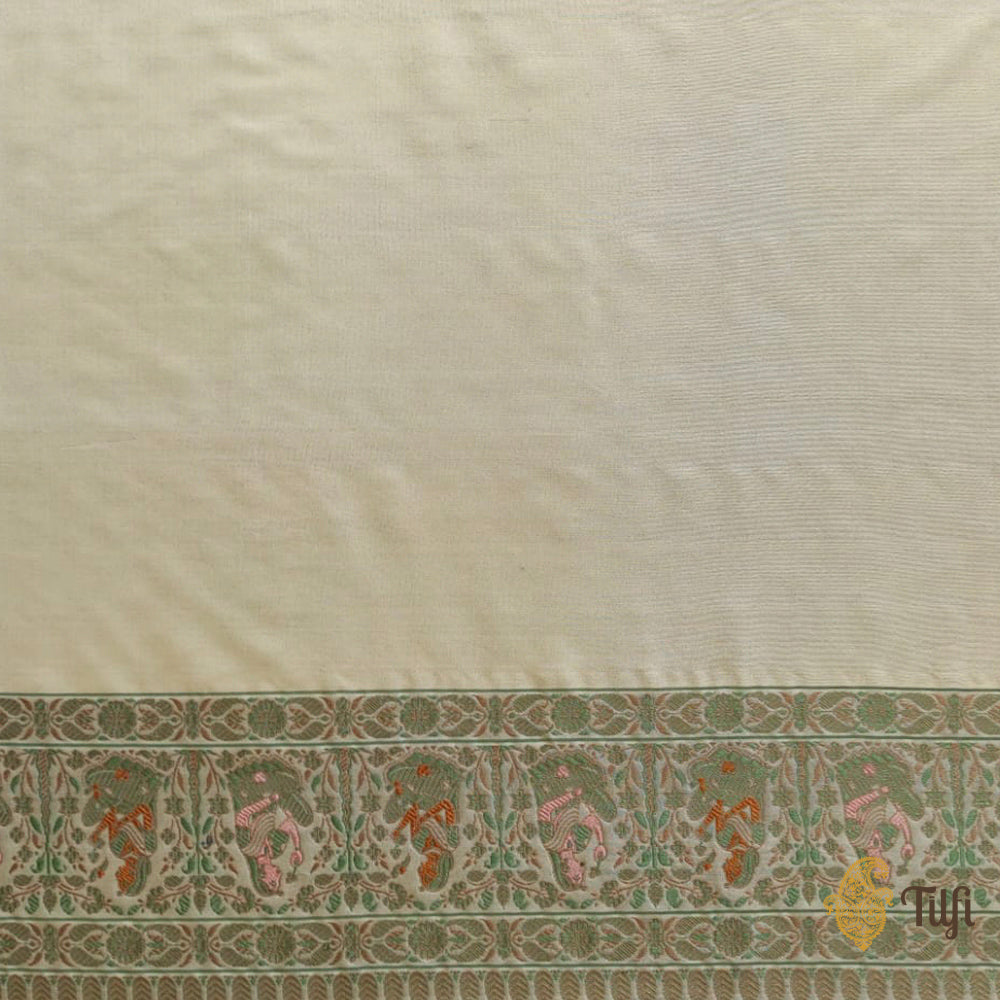 Pre-Order: Cream Pure Katan Silk Banarasi Handloom Saree