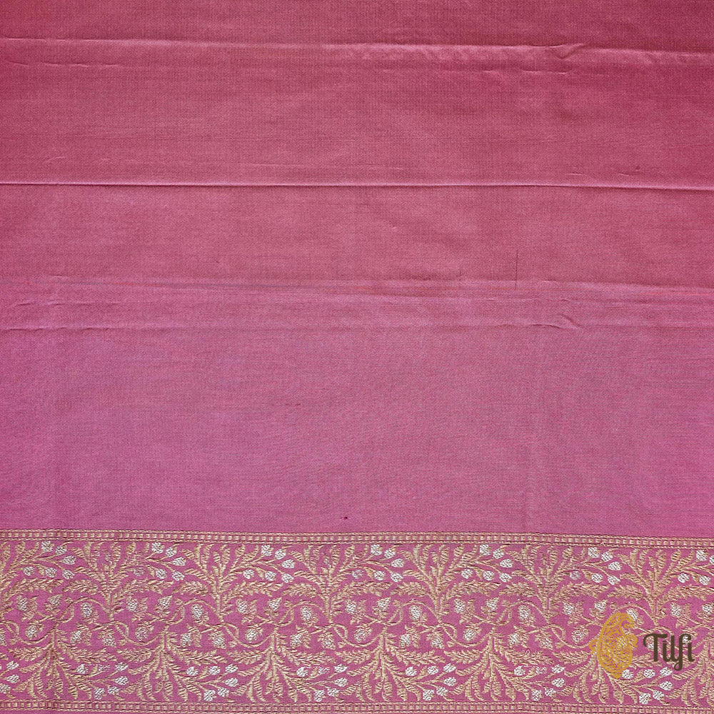 &#39;Vilakshana&#39; Old Rose-Pink Pure Katan Silk Banarasi Handloom Saree