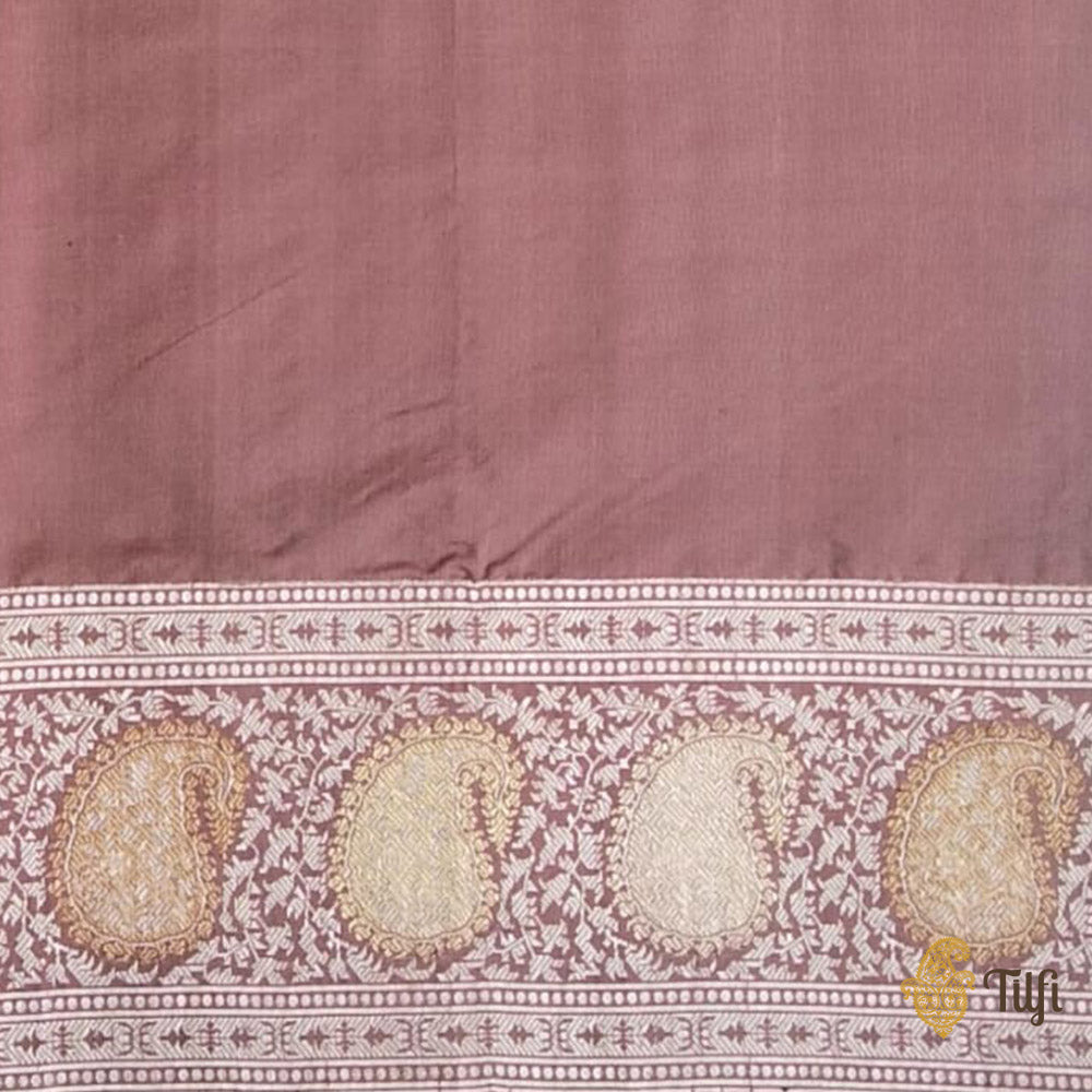 &#39;Uttara&#39; Peach-Brown Pure Katan Silk Banarasi Handloom Saree