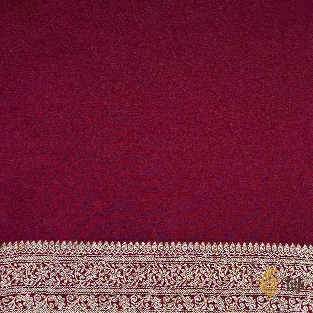 &#39;Fuchsia&#39; Red Ombre Pure Georgette Banarasi Bandhani Handloom Saree