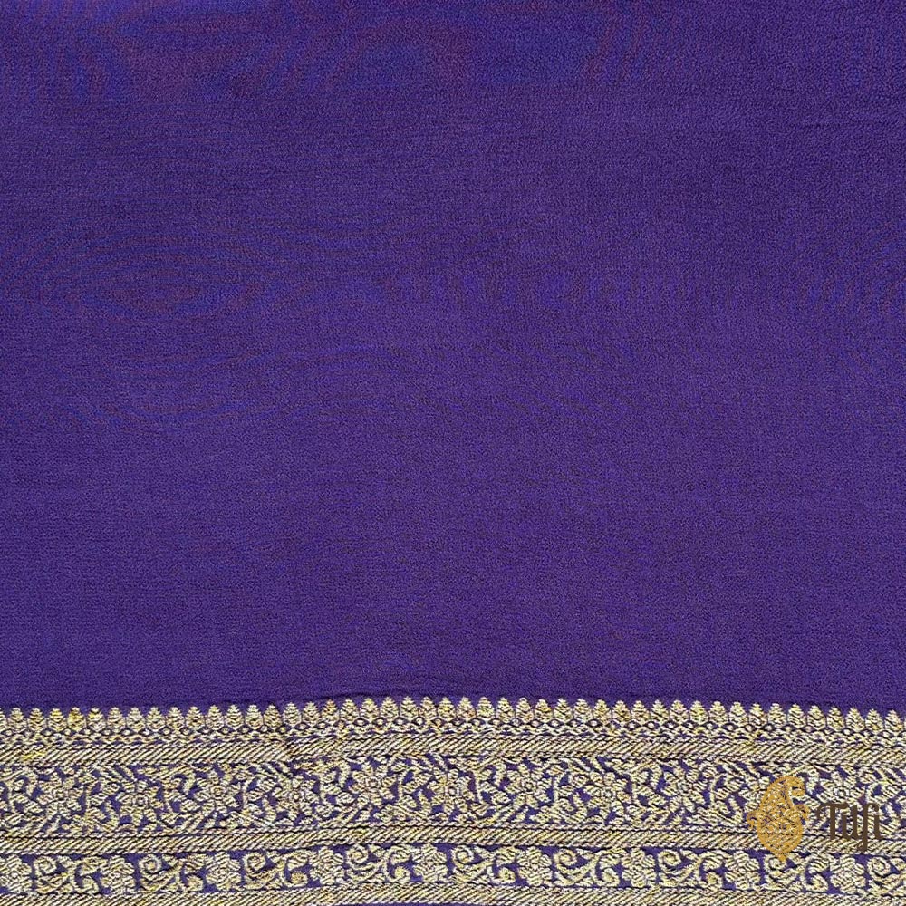 &#39;Plumeria&#39; Purple Ombre Pure Georgette Banarasi Bandhani Handloom Saree