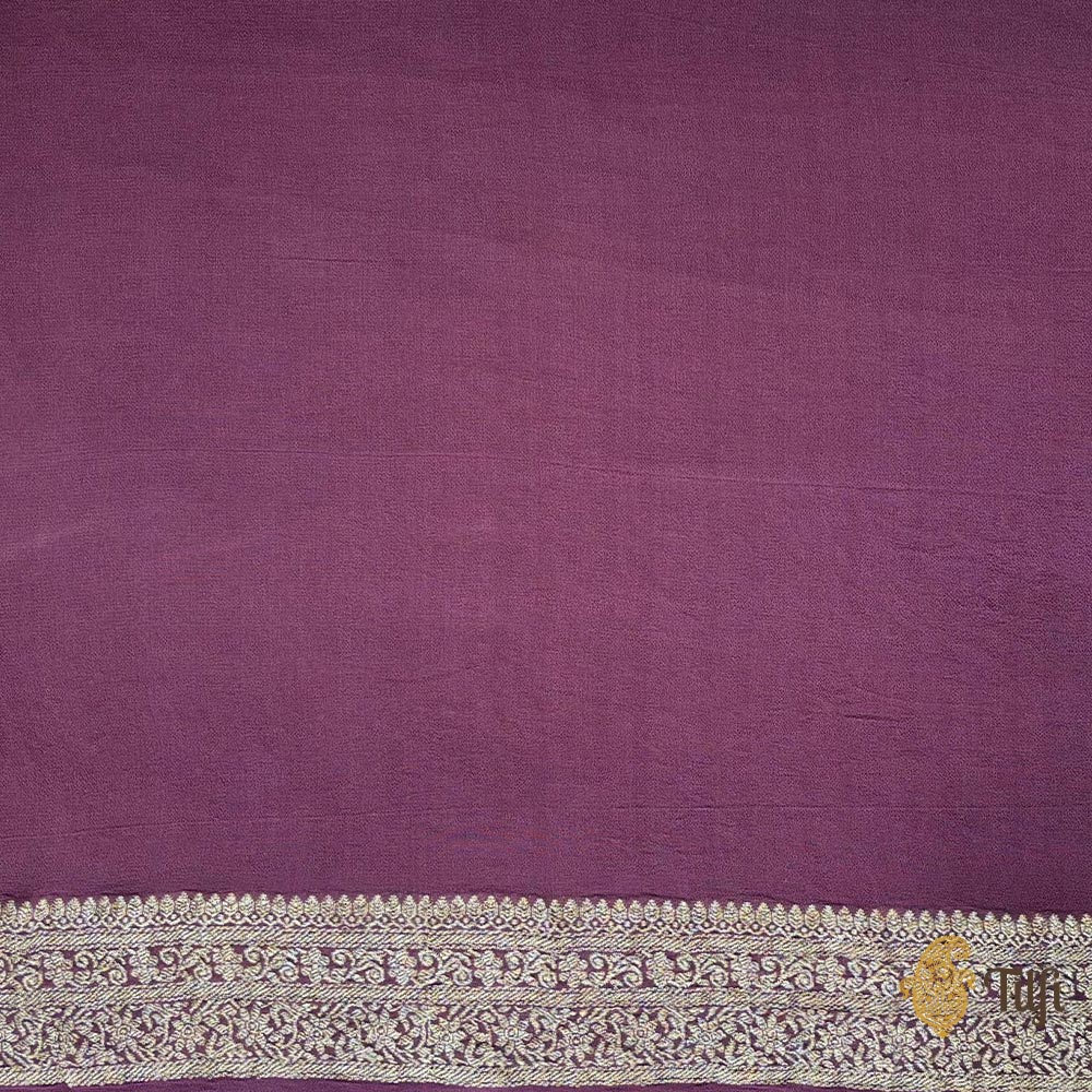 &#39;Hibiscus&#39; Purple Ombre Pure Georgette Banarasi Bandhani Handloom Saree