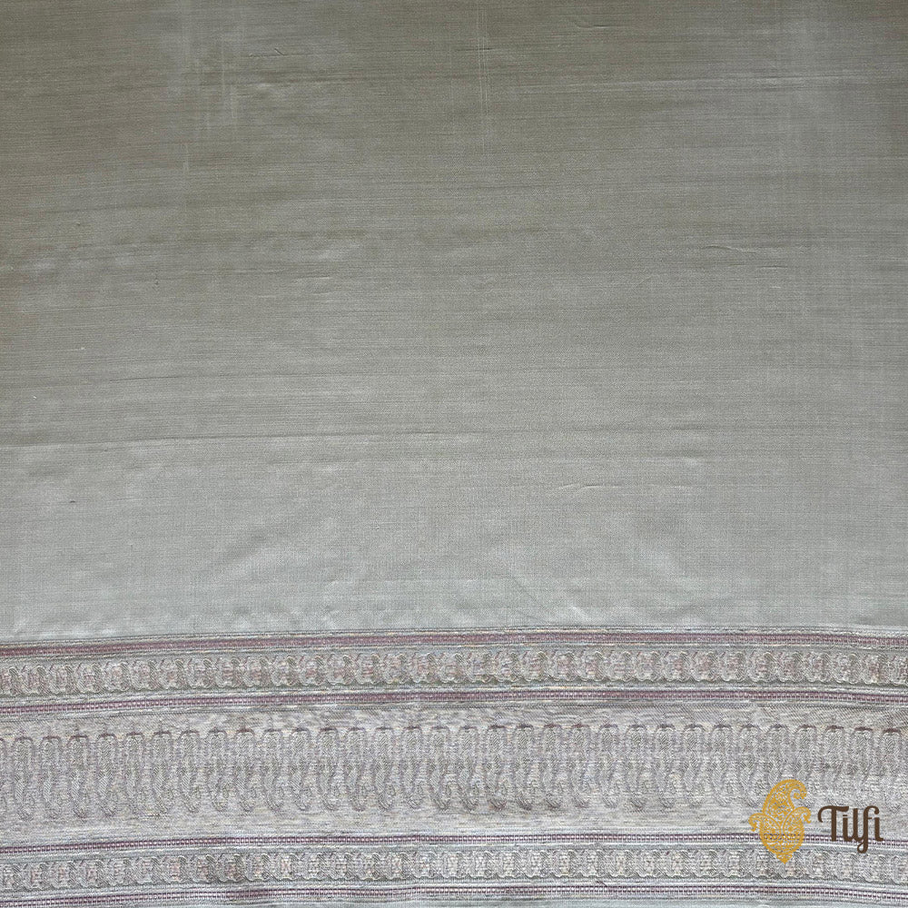 Beige Pure Soft Satin Silk Tanchoi Jamawar Banarasi Handloom Saree