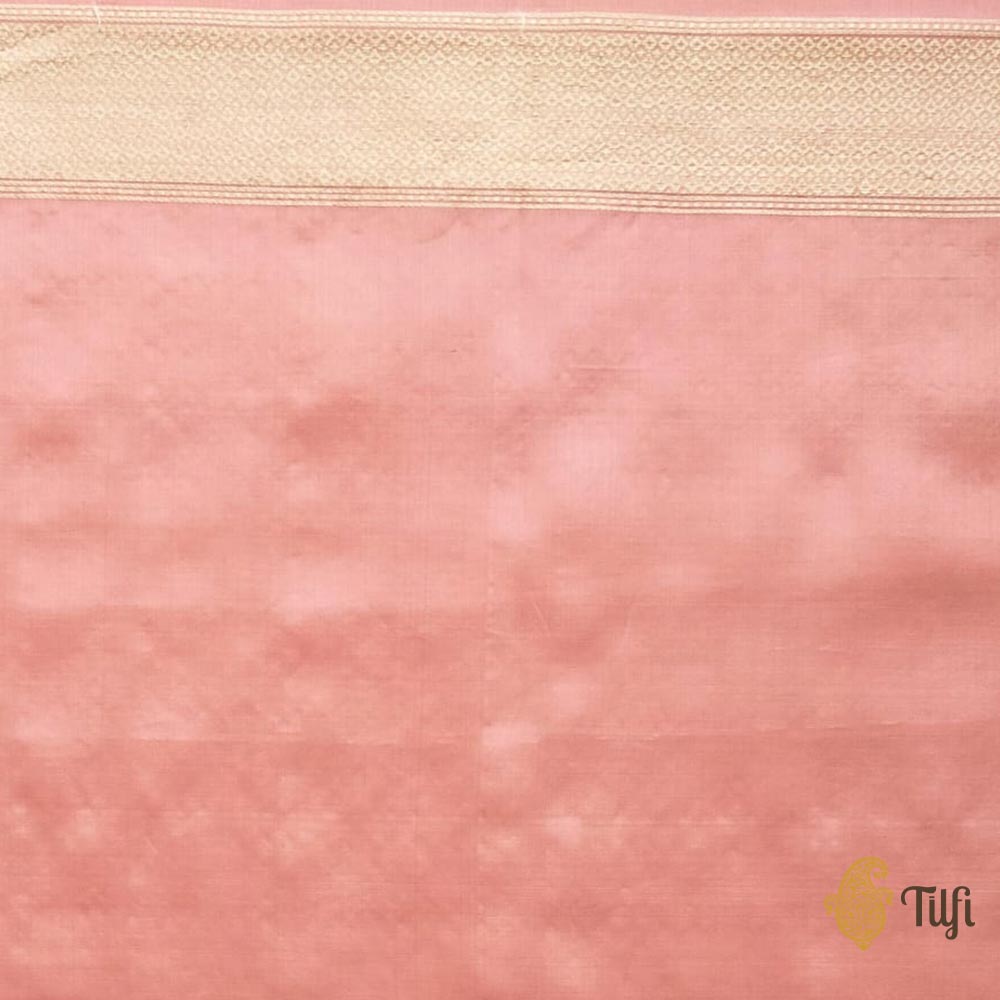 Peach Pure Kora Silk Banarasi Handloom Saree