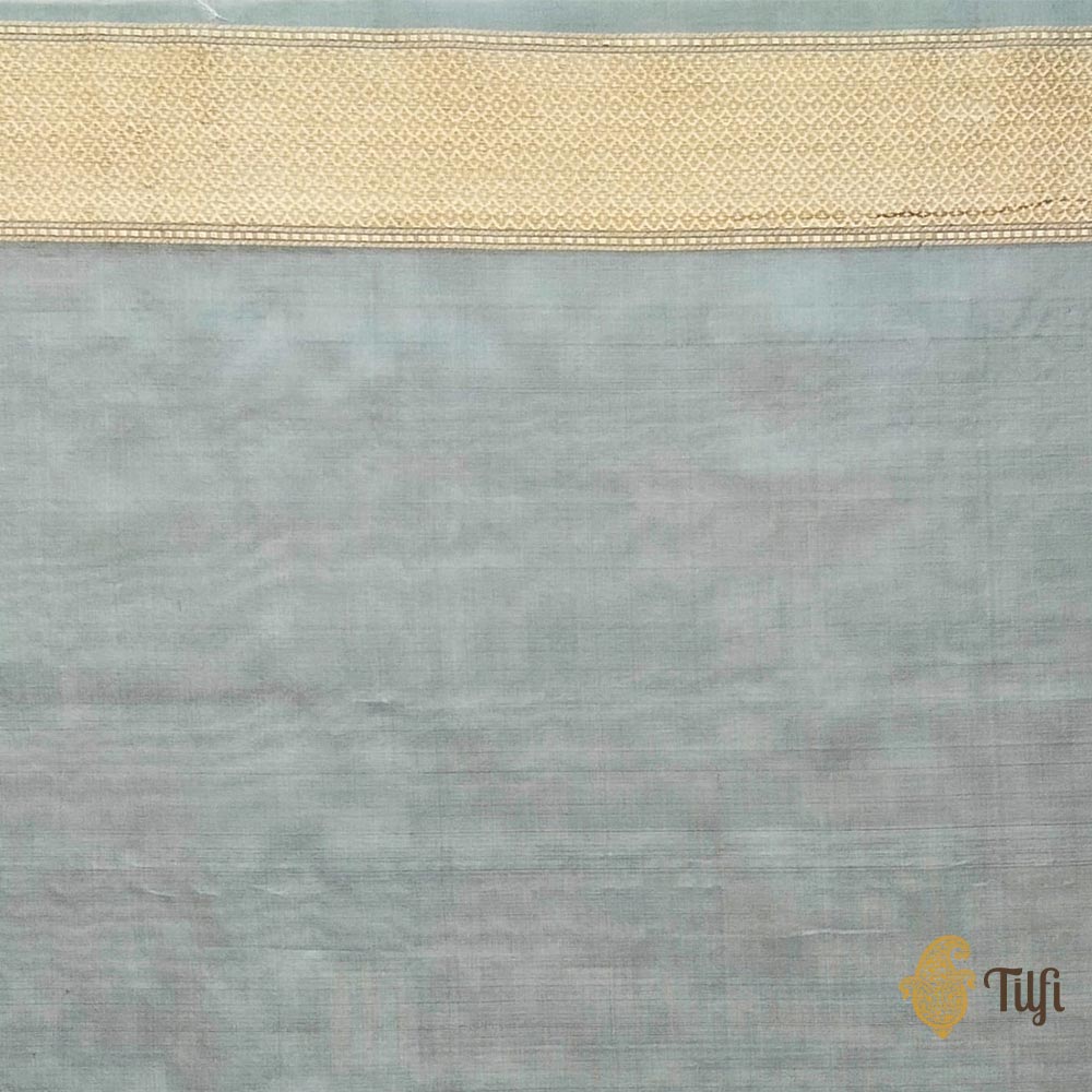 Grey Pure Kora Silk Banarasi Handloom Saree