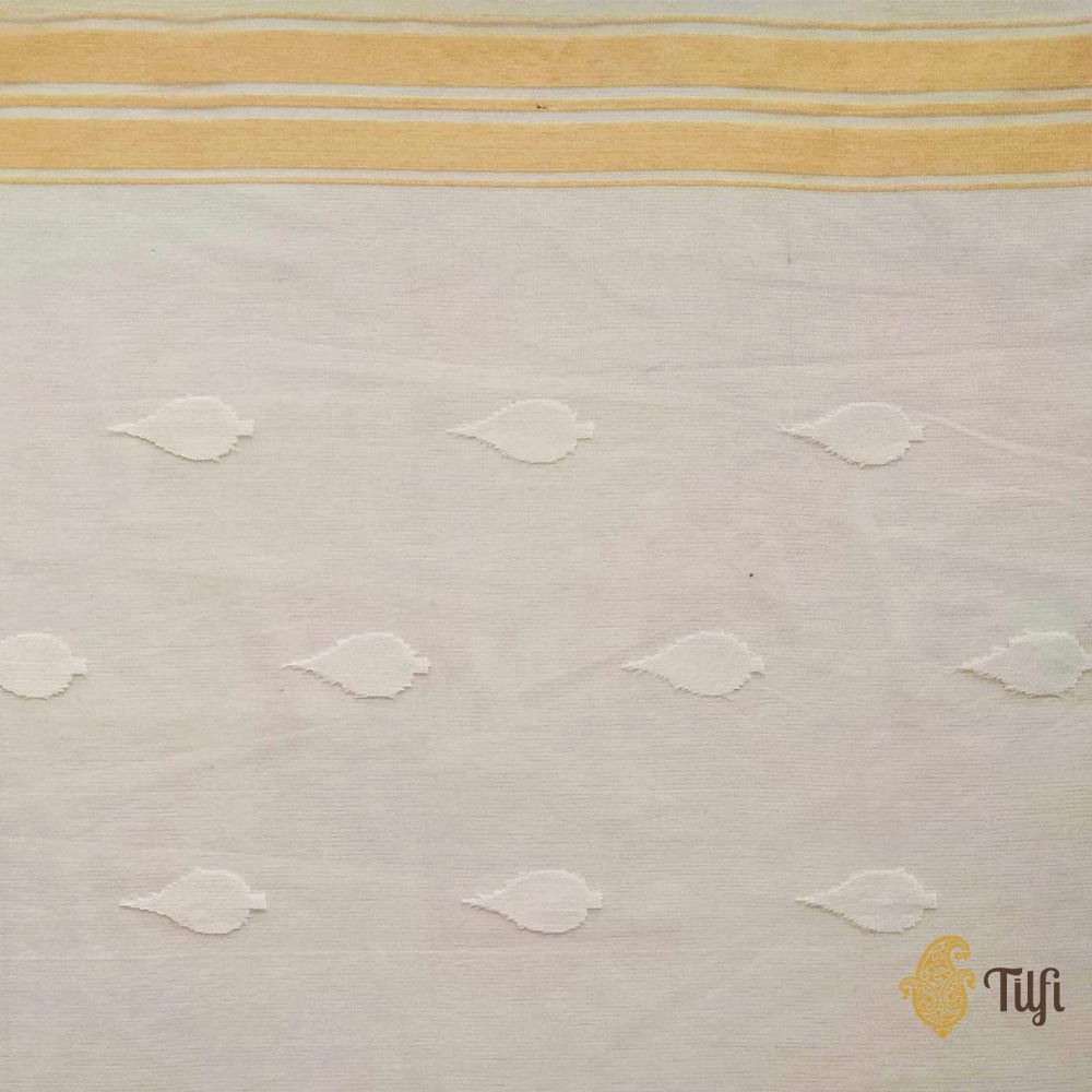 Ivory-Yellow Pure Kora Silk Net Banarasi Handloom Saree