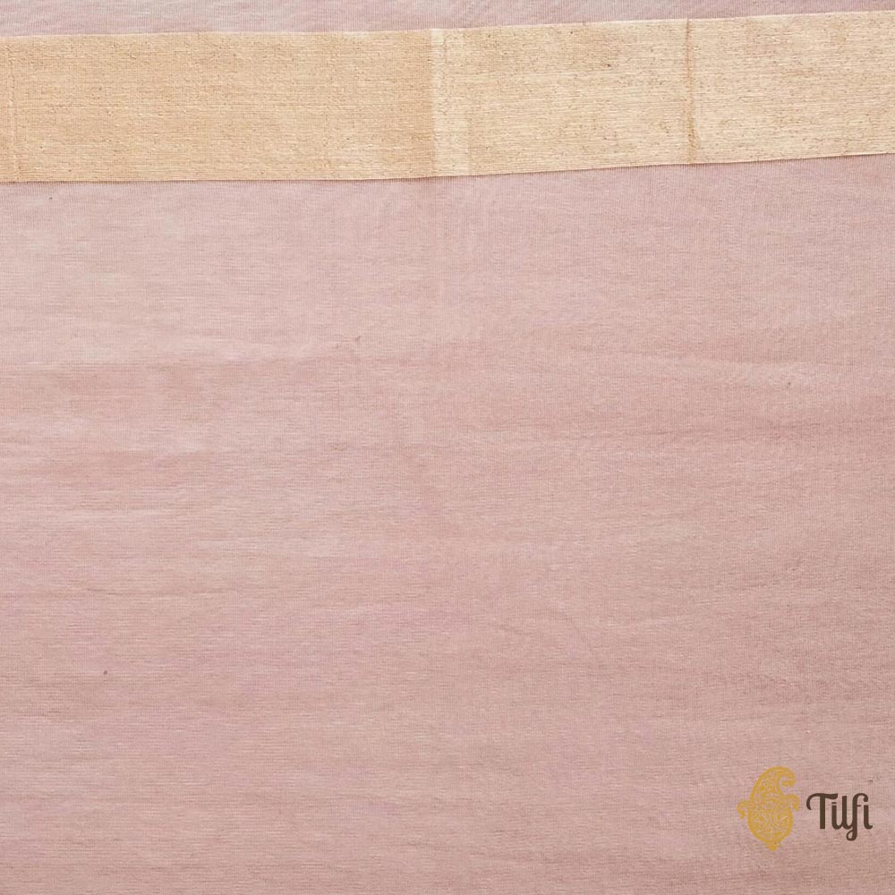 &#39;A Cascade of Geraniums&#39; Pastel Pink Pure Kora Silk Net Banarasi Handloom Saree