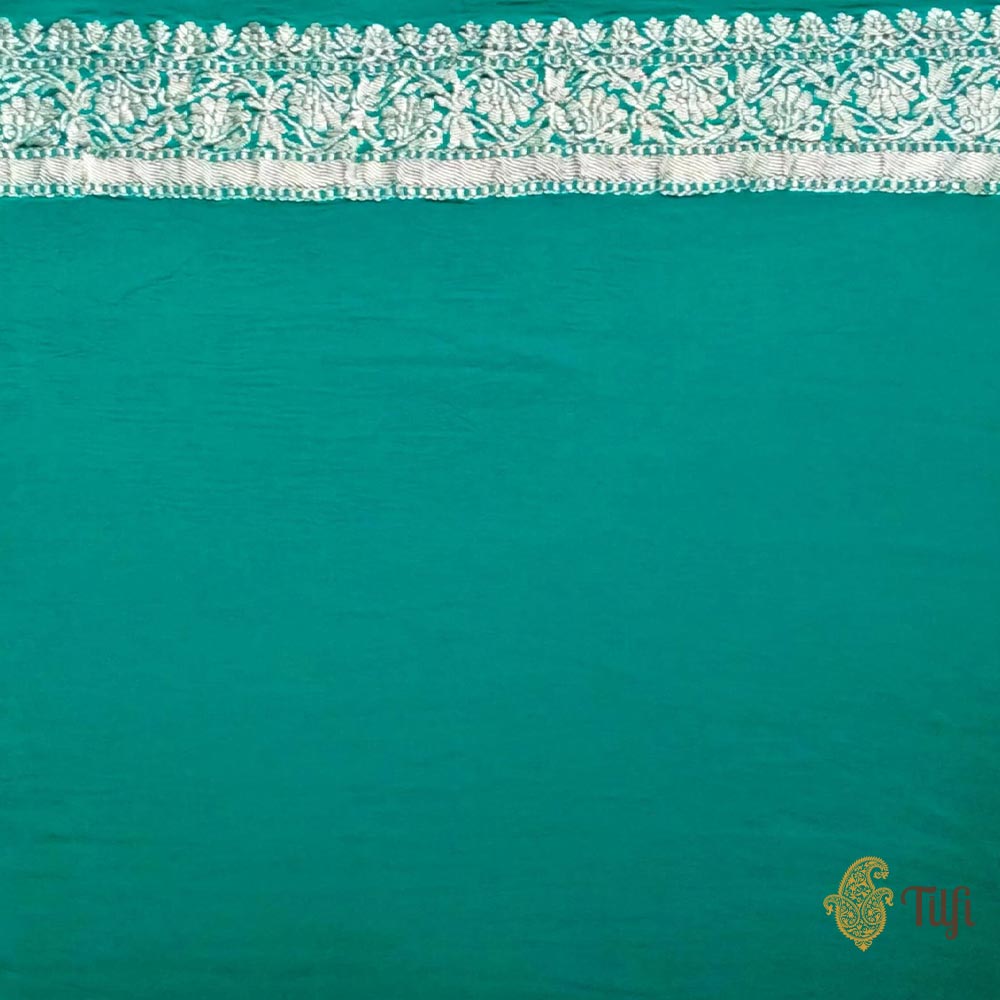 Pre-Order: Aqua Green Ombre Pure Khaddi Georgette Banarasi Handloom Saree