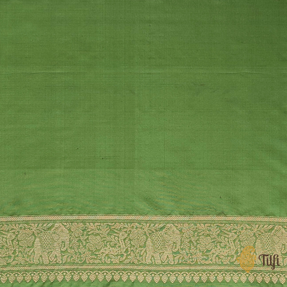 Green Pure Katan Silk Banarasi Shikargah Handloom Saree