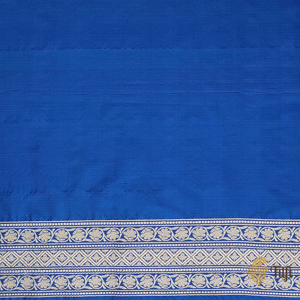 Royal Blue Pure Katan Silk Banarasi Shikargah Handloom Saree