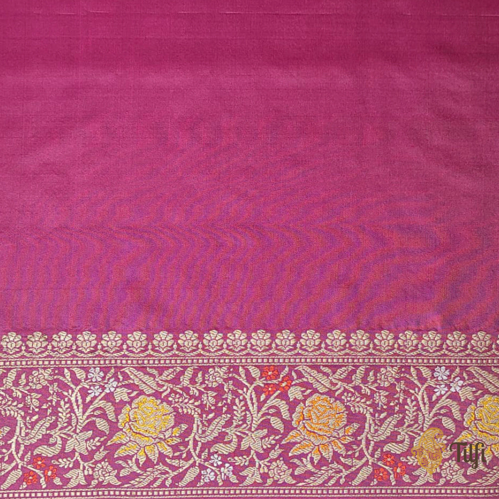 Brown-Rani Pink Pure Katan Silk Banarasi Handloom Saree - Tilfi