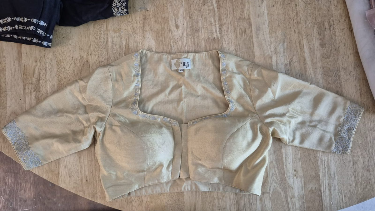 Gold Raw Silk Hand Embroidered Blouse