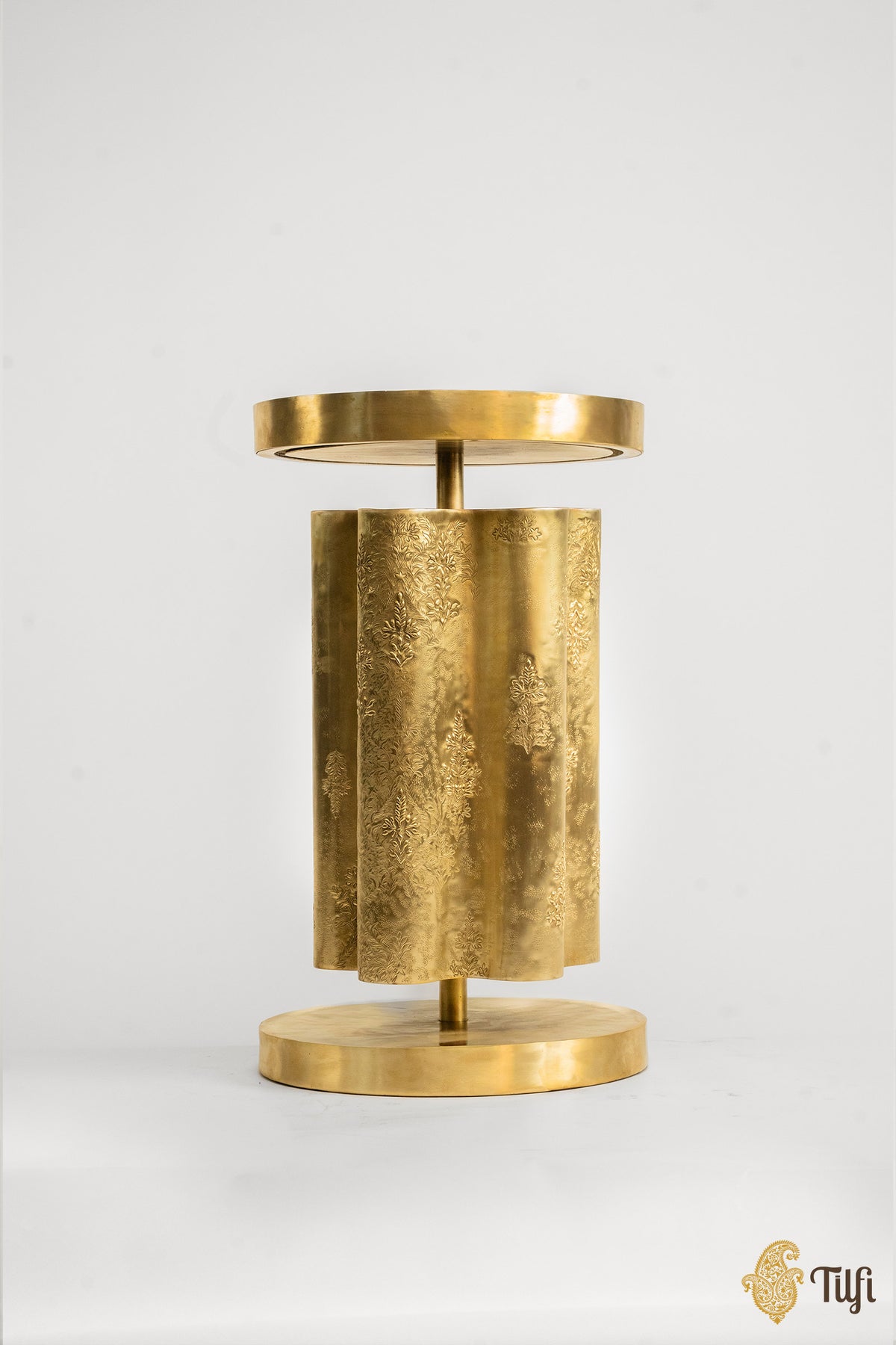 'Pleats' Brass Metal Repoussé Side Table