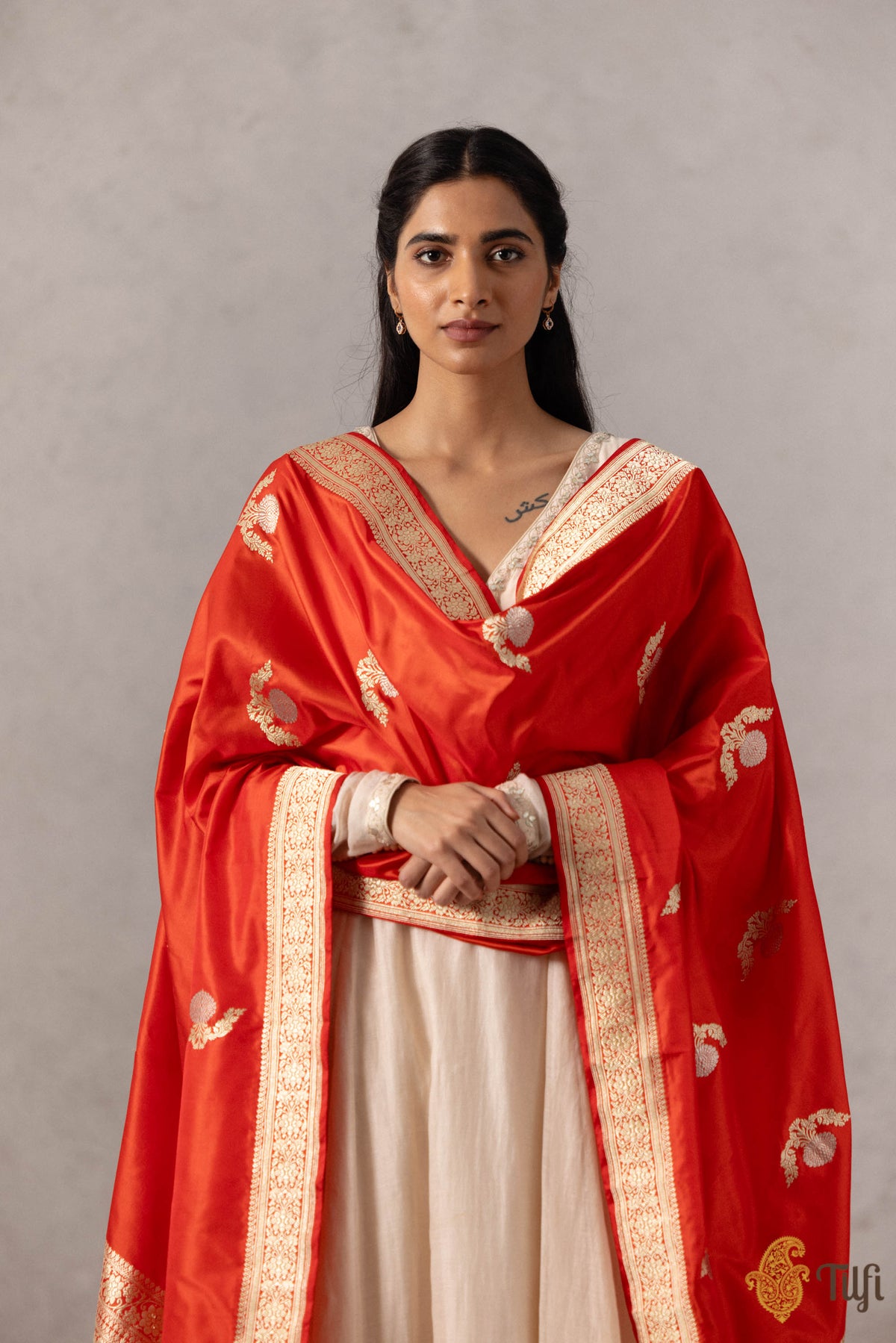 Red Pure Katan Silk Banarasi Handloom Dupatta