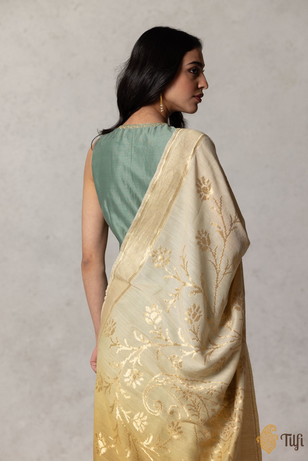 Off-White-Ochre Pure Monga Silk Banarasi Handloom Dupatta