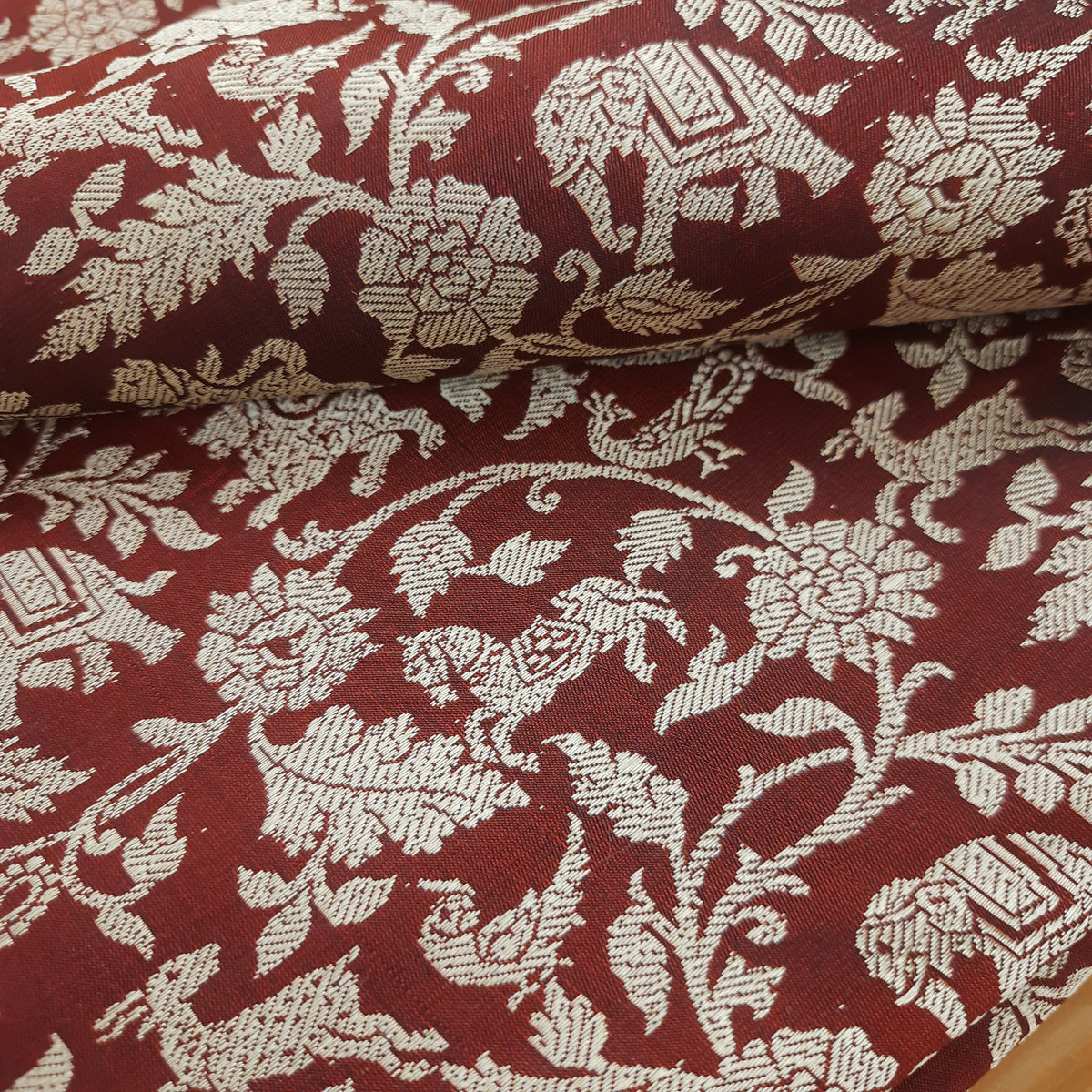 Deep Maroon Pure Satin Silk Banarasi Handloom Fabric