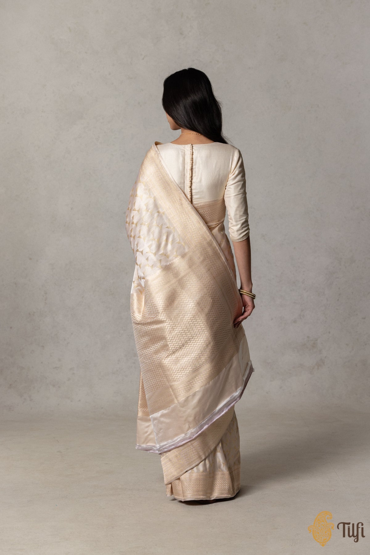 Pre-Order: Beige Pure Satin Silk Banarasi Tanchoi Handloom Saree