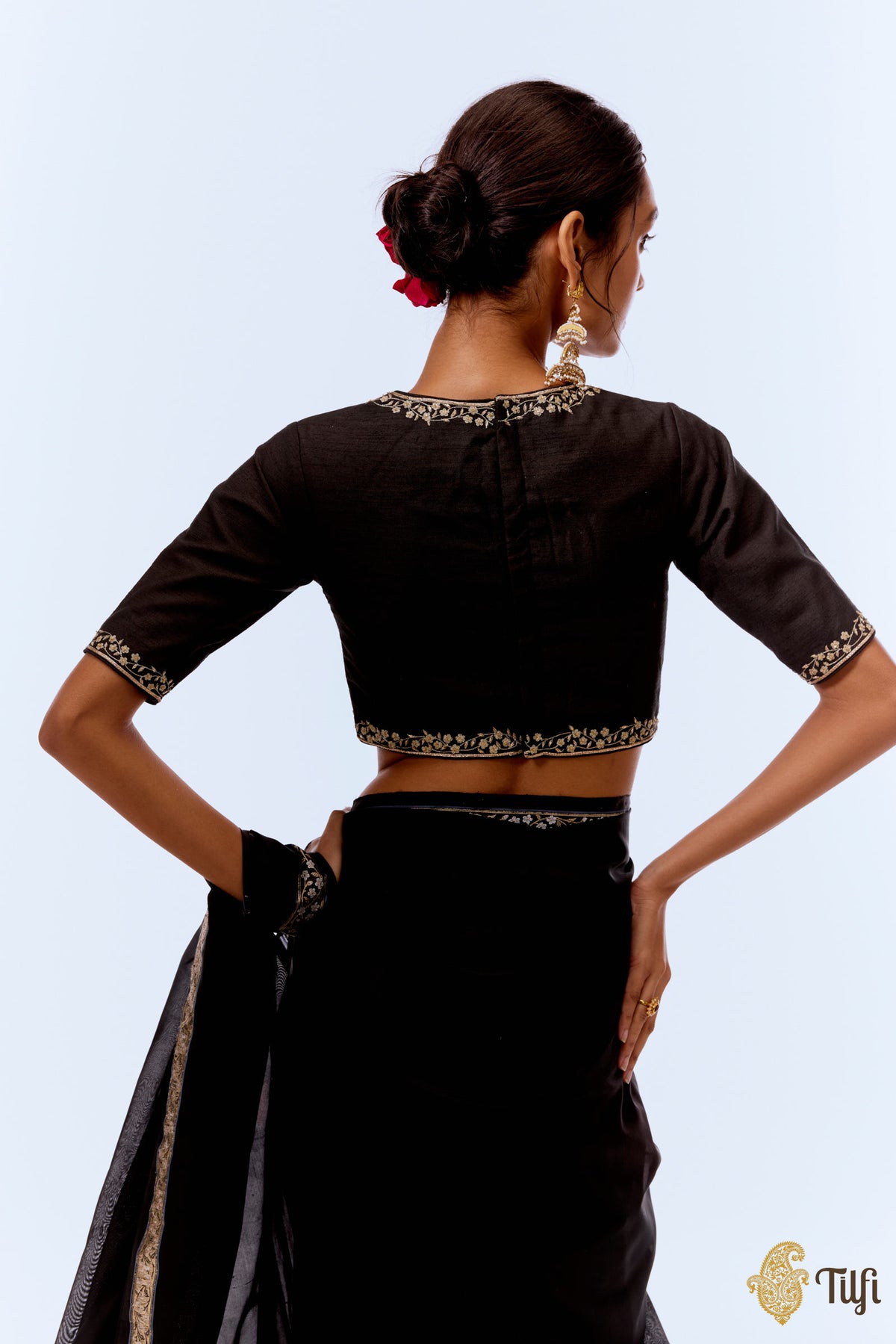 Black Hand-embroidered Pure Silk Blouse