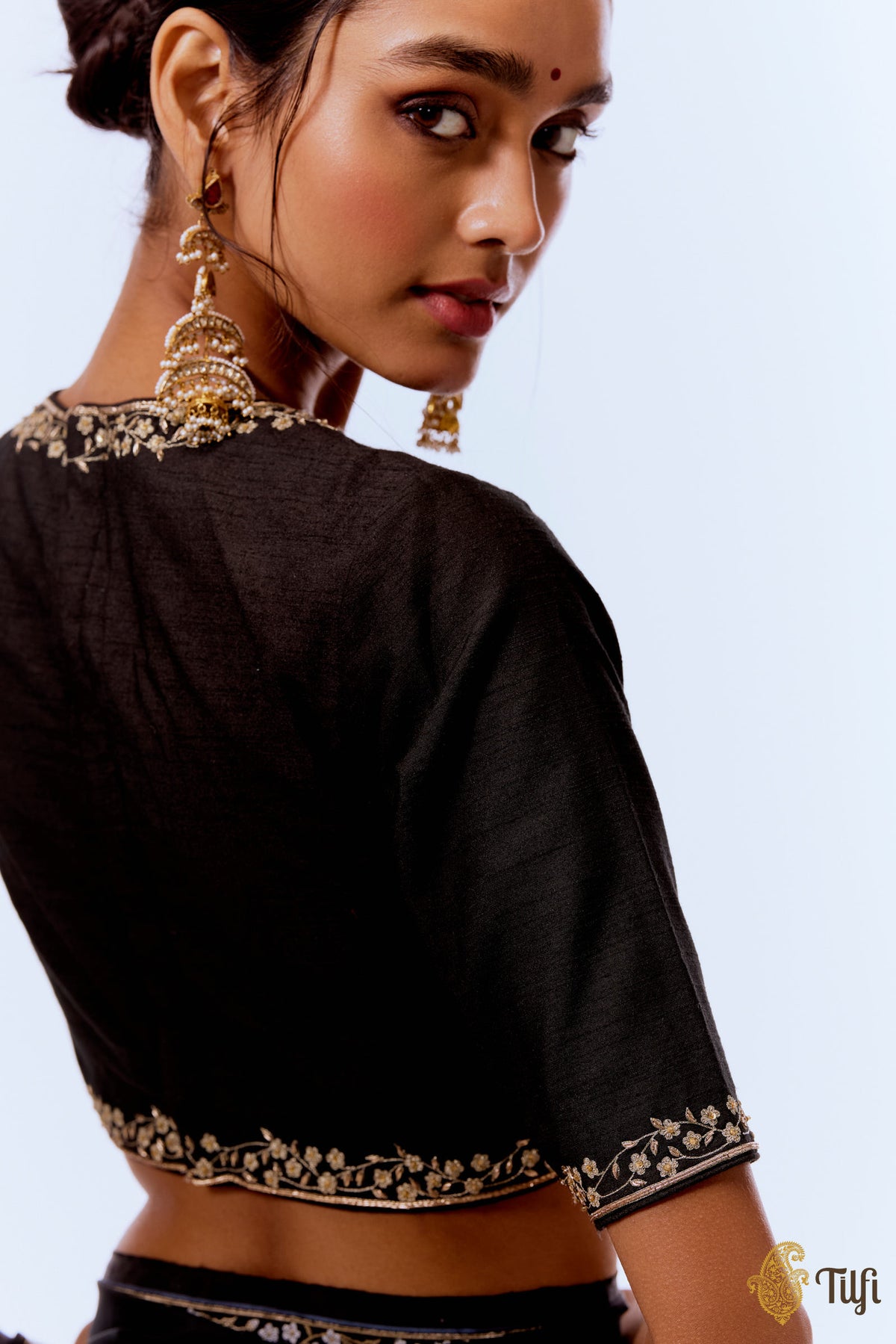 Black Hand-embroidered Pure Silk Blouse