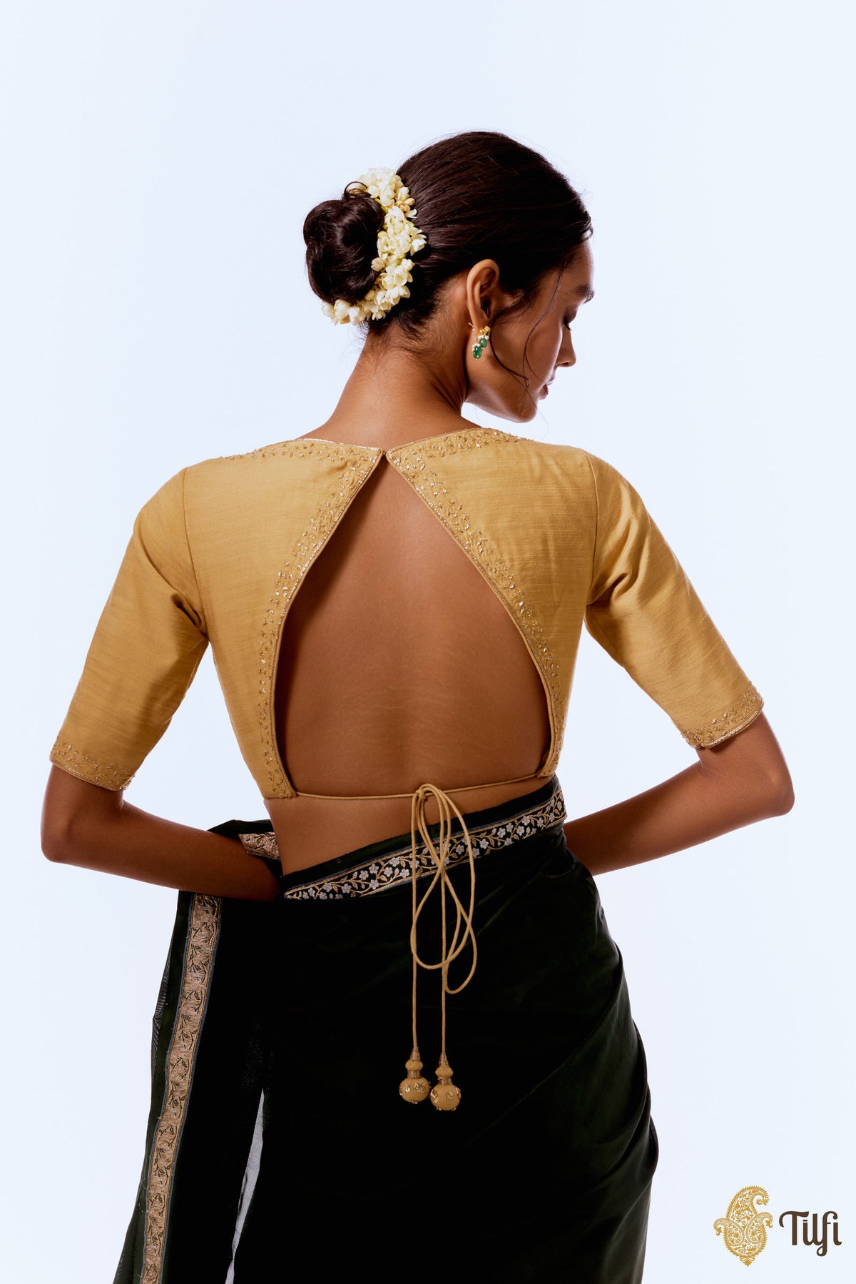 Yellow Gold Hand-embroidered Pure Silk Blouse