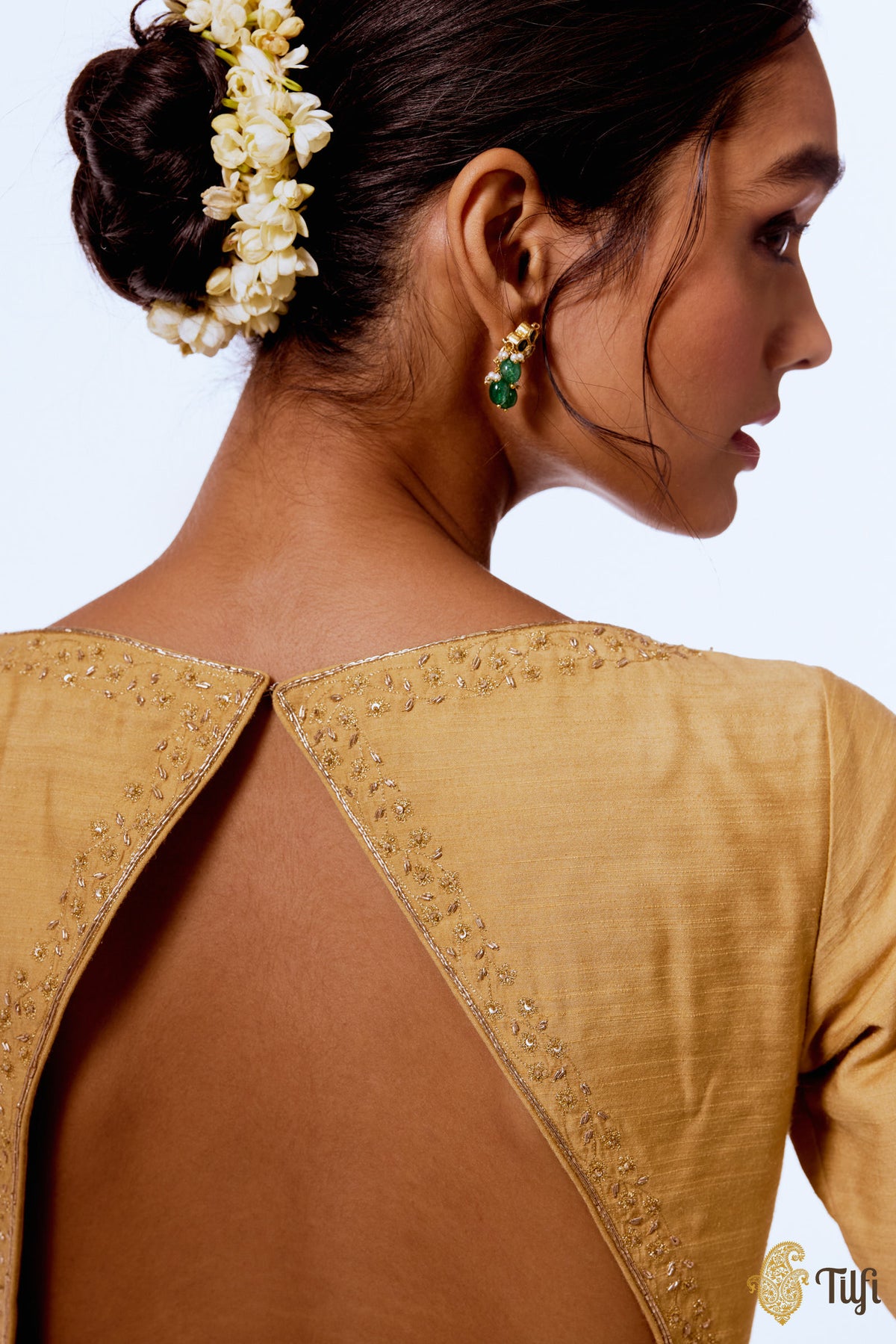 Yellow Gold Hand-embroidered Pure Silk Blouse