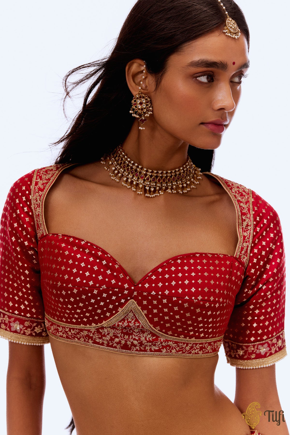 'Anandvan' Red Pure Satin Silk Banarasi Handloom Lehenga Set