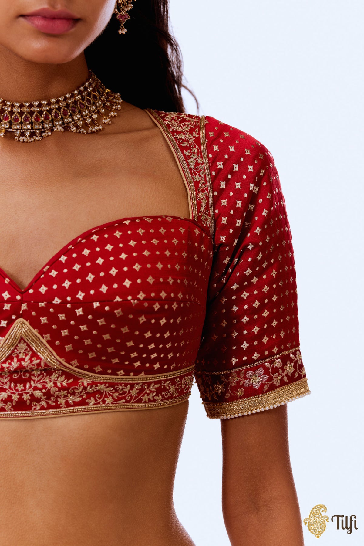 'Anandvan' Red Pure Satin Silk Banarasi Handloom Lehenga Set