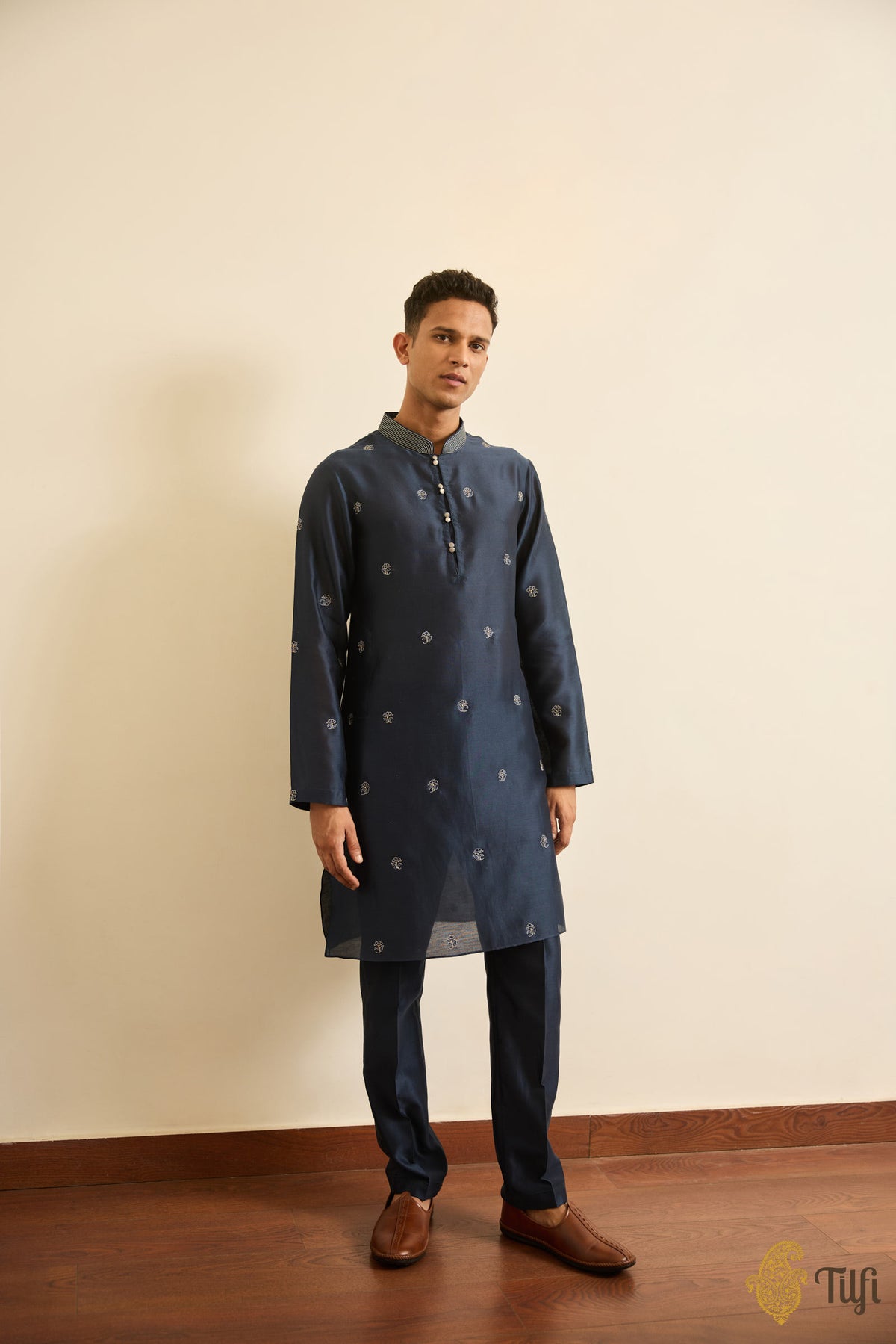 Navy Blue Hand-embroidered Kurta Suit Set