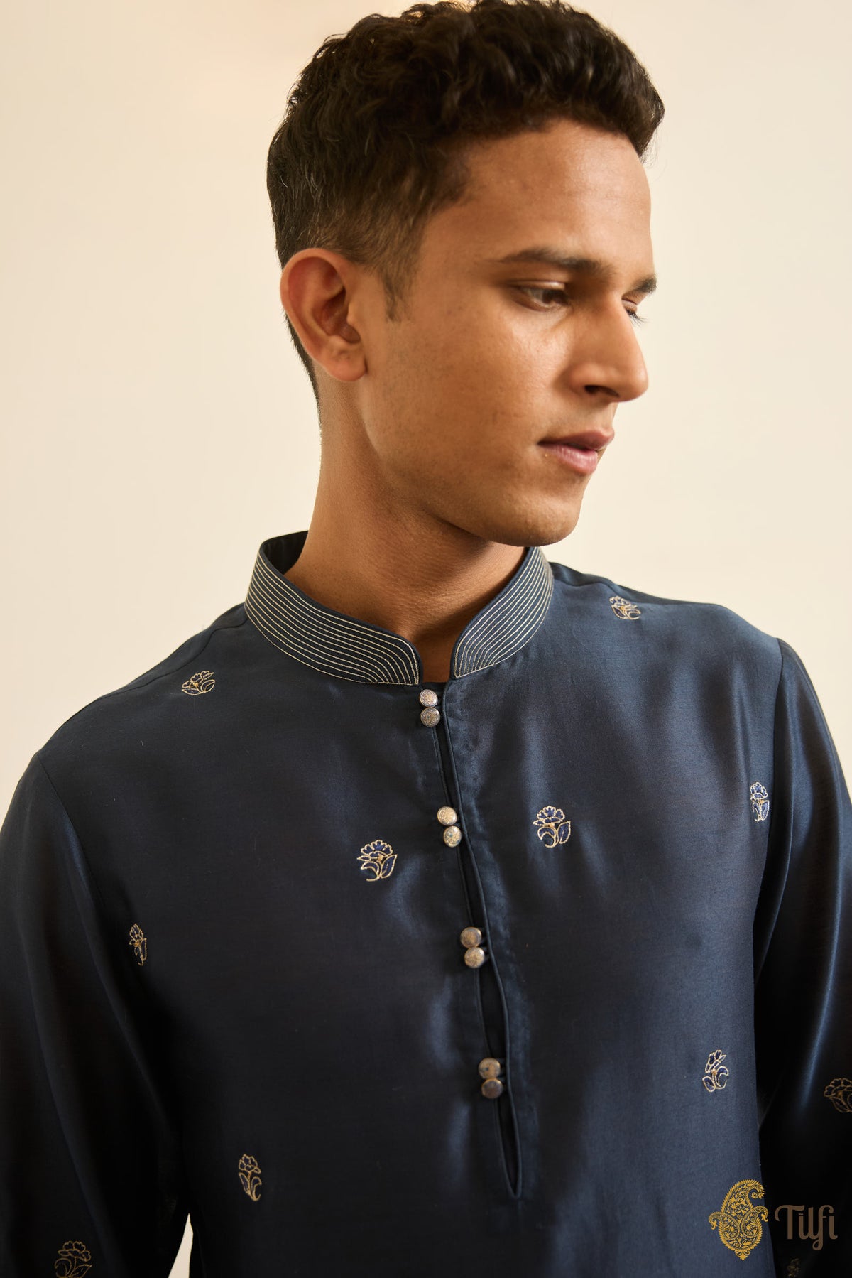 Navy Blue Hand-embroidered Kurta Suit Set