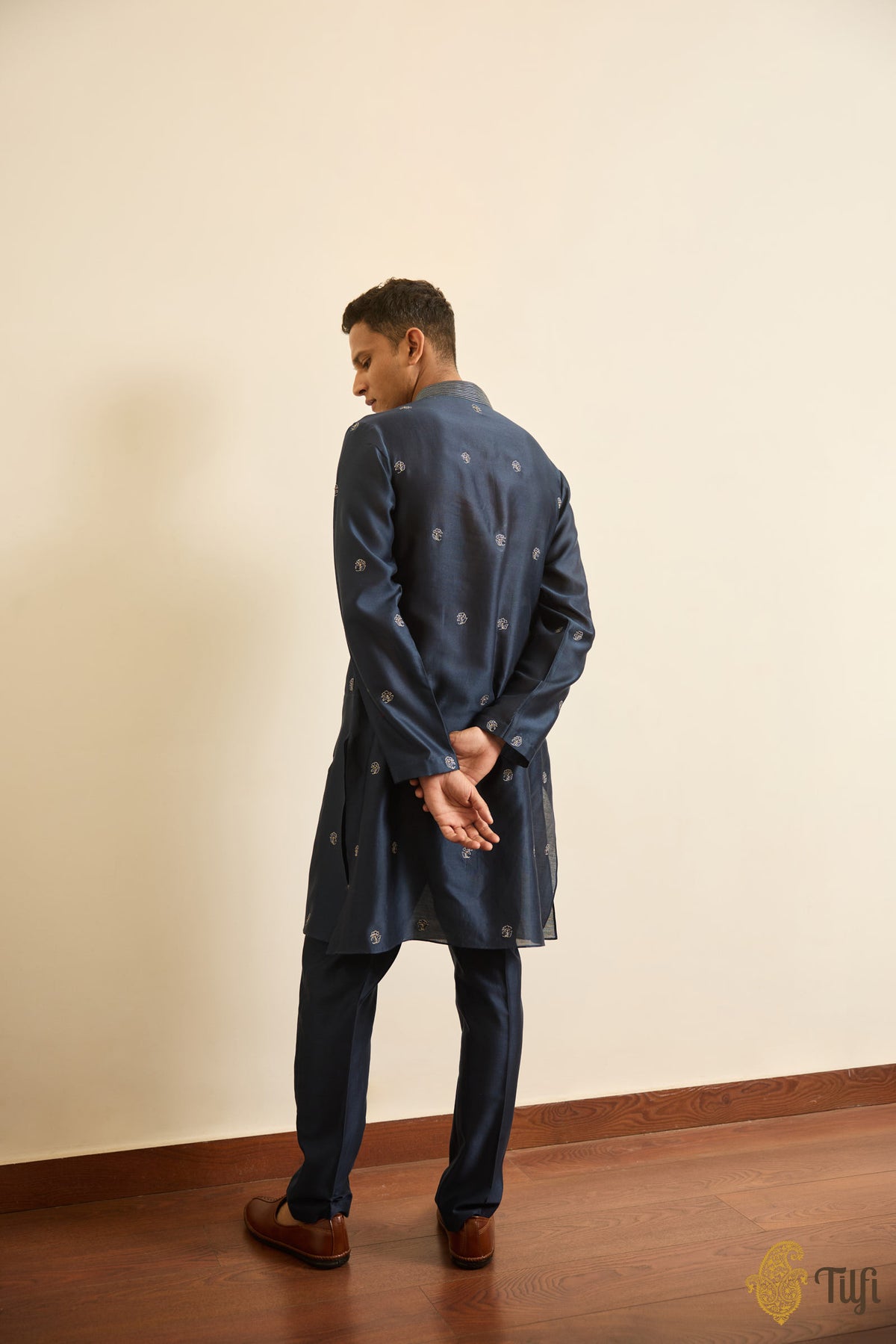 Navy Blue Hand-embroidered Kurta Suit Set