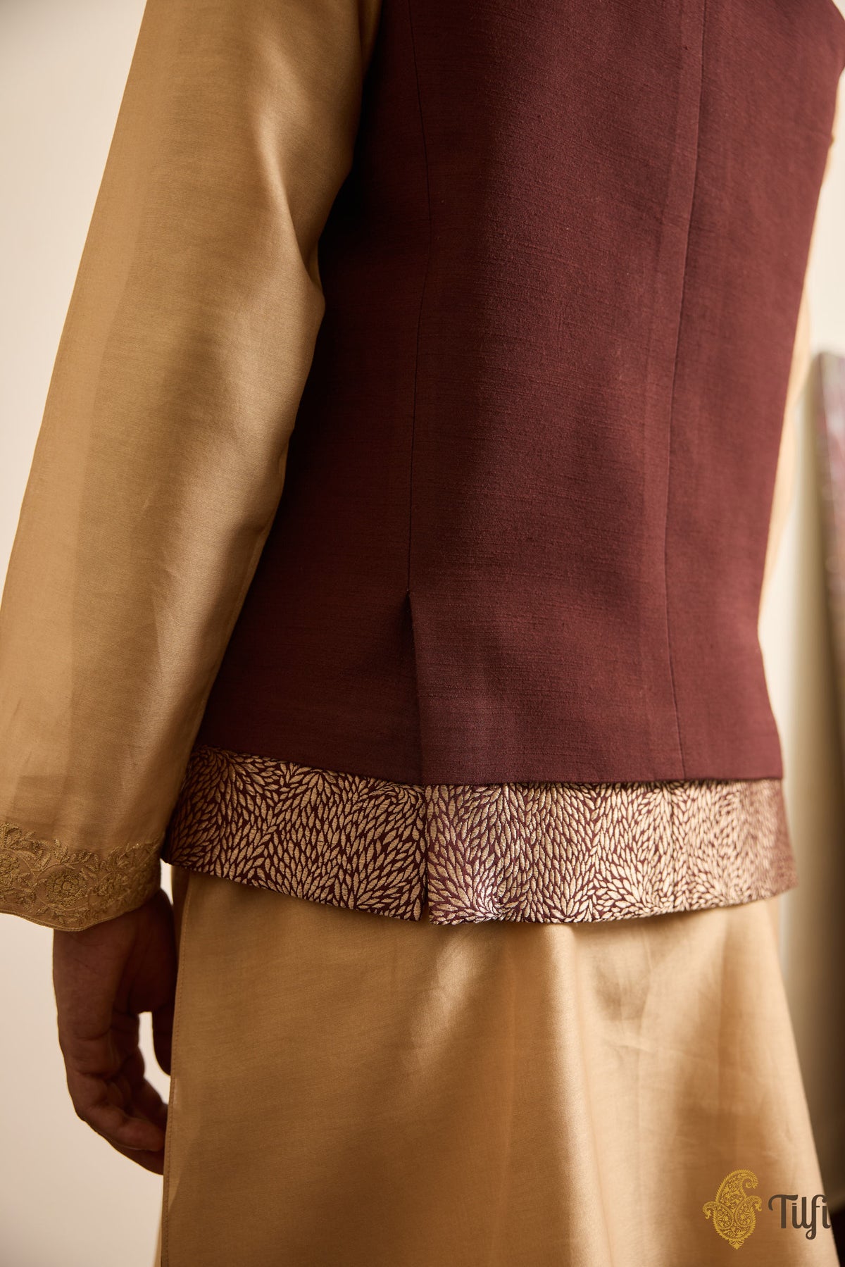 Brown Pure Raw Silk Handwoven Sadri