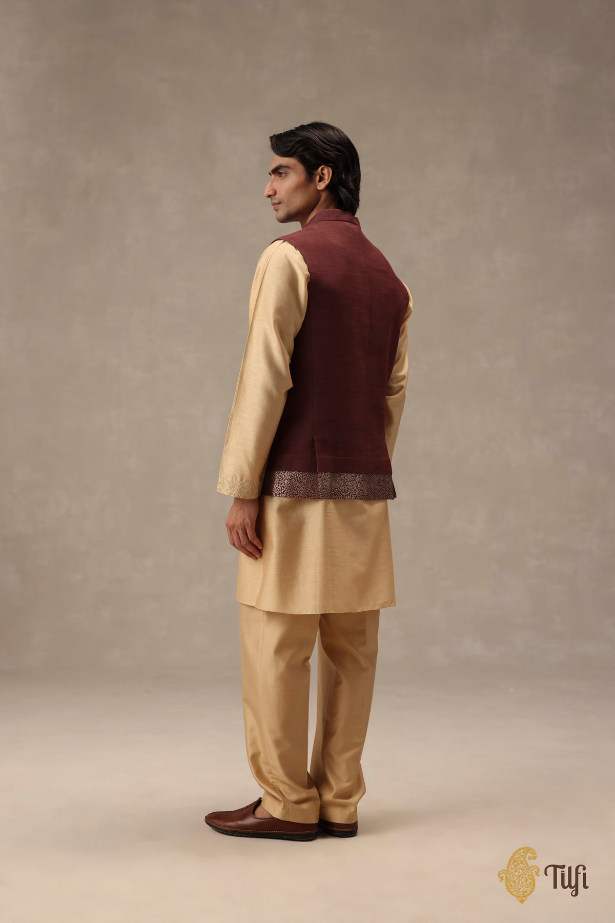 Brown Pure Raw Silk Handwoven Sadri