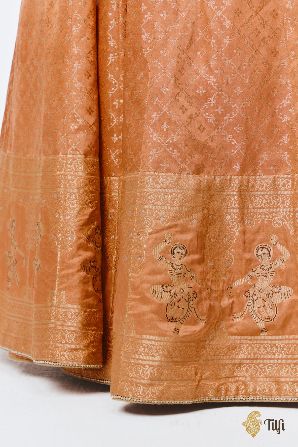 'Mohini' Peach Pure Satin Silk Tissue Lehenga Set