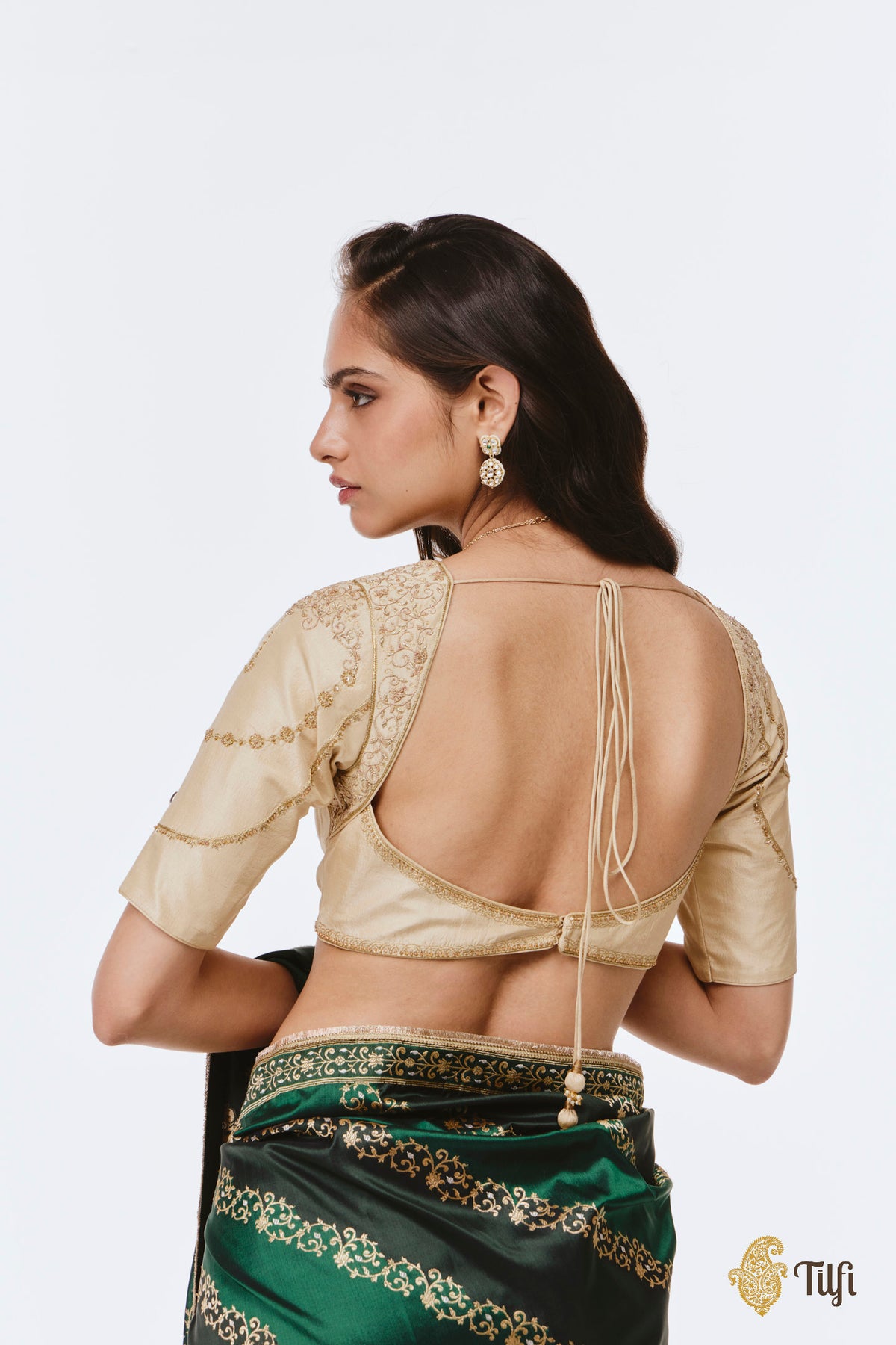 Off-White Pure Raw Silk Hand-Embroidered Blouse