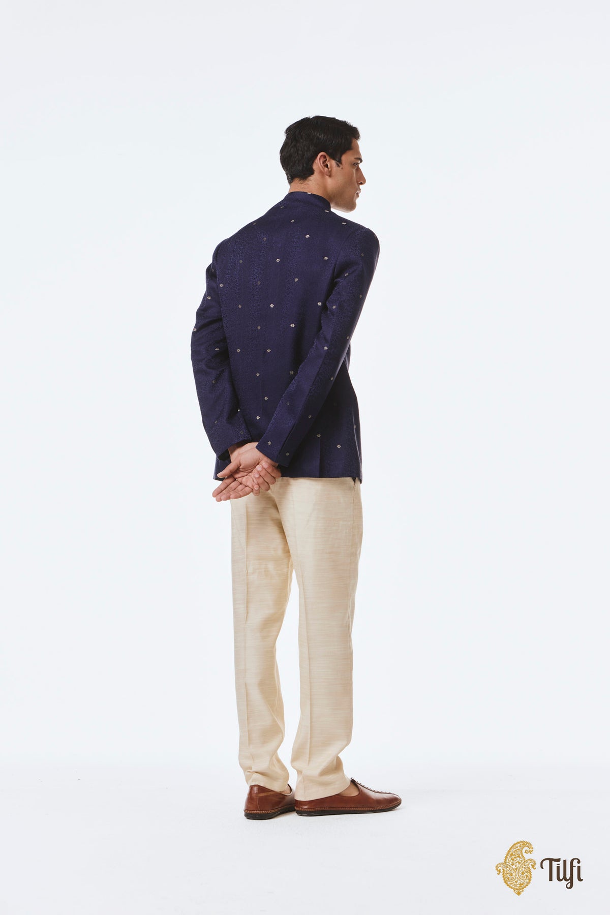 Deep Blue Pure Satin Silk Tanchoi Handwoven Jacket