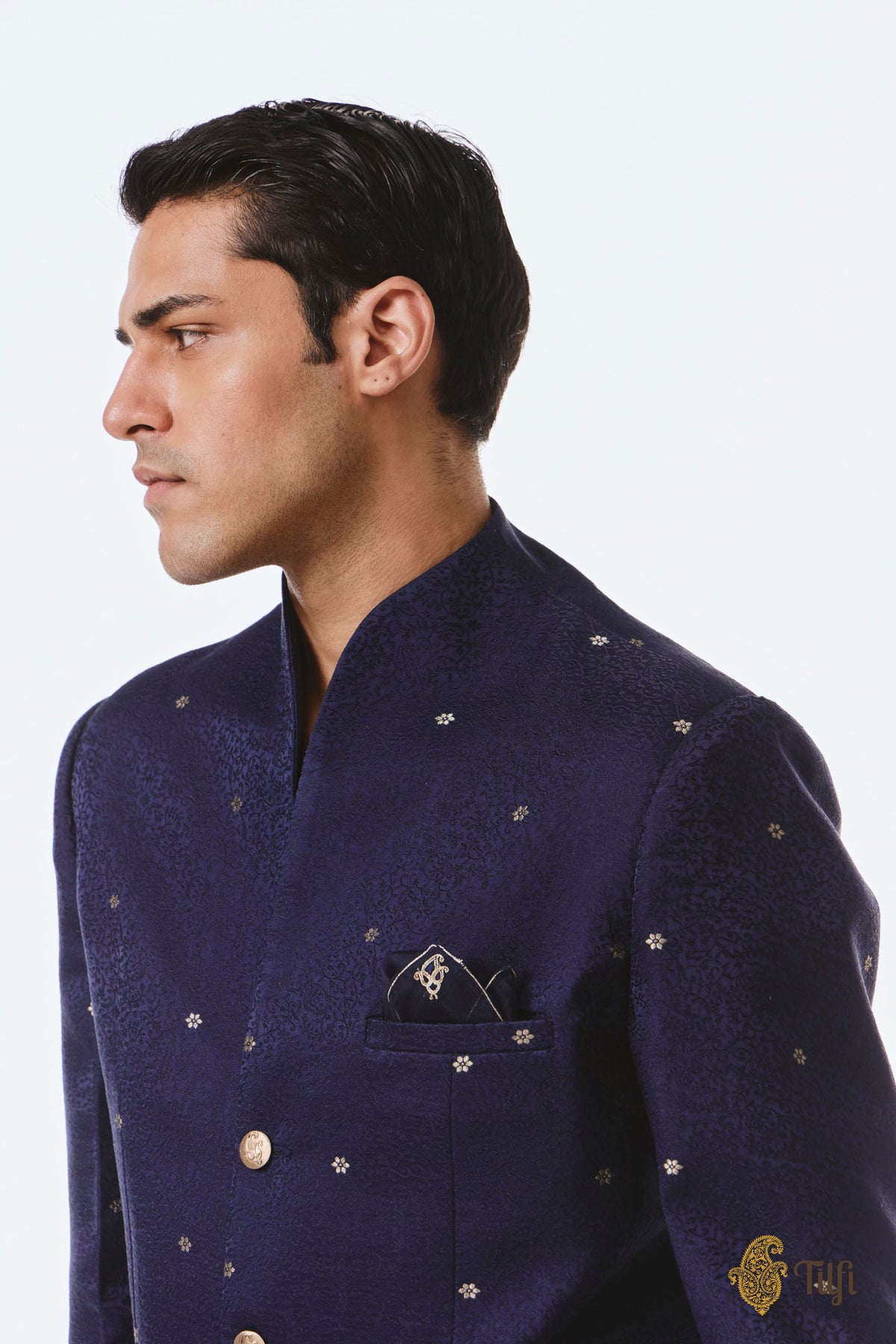 Deep Blue Pure Satin Silk Tanchoi Handwoven Jacket