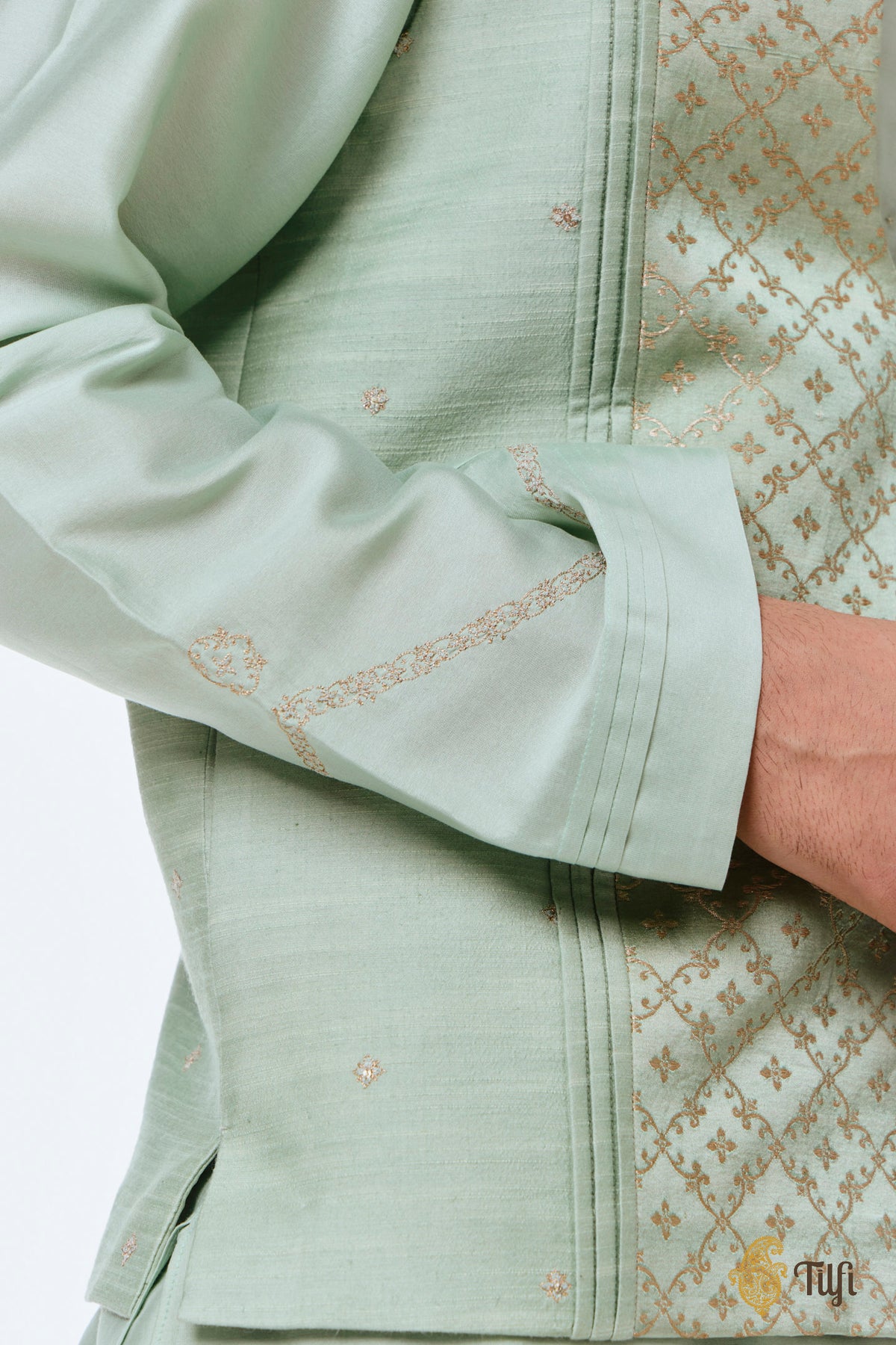 Mint Green Pure Raw Silk Handwoven Sadri