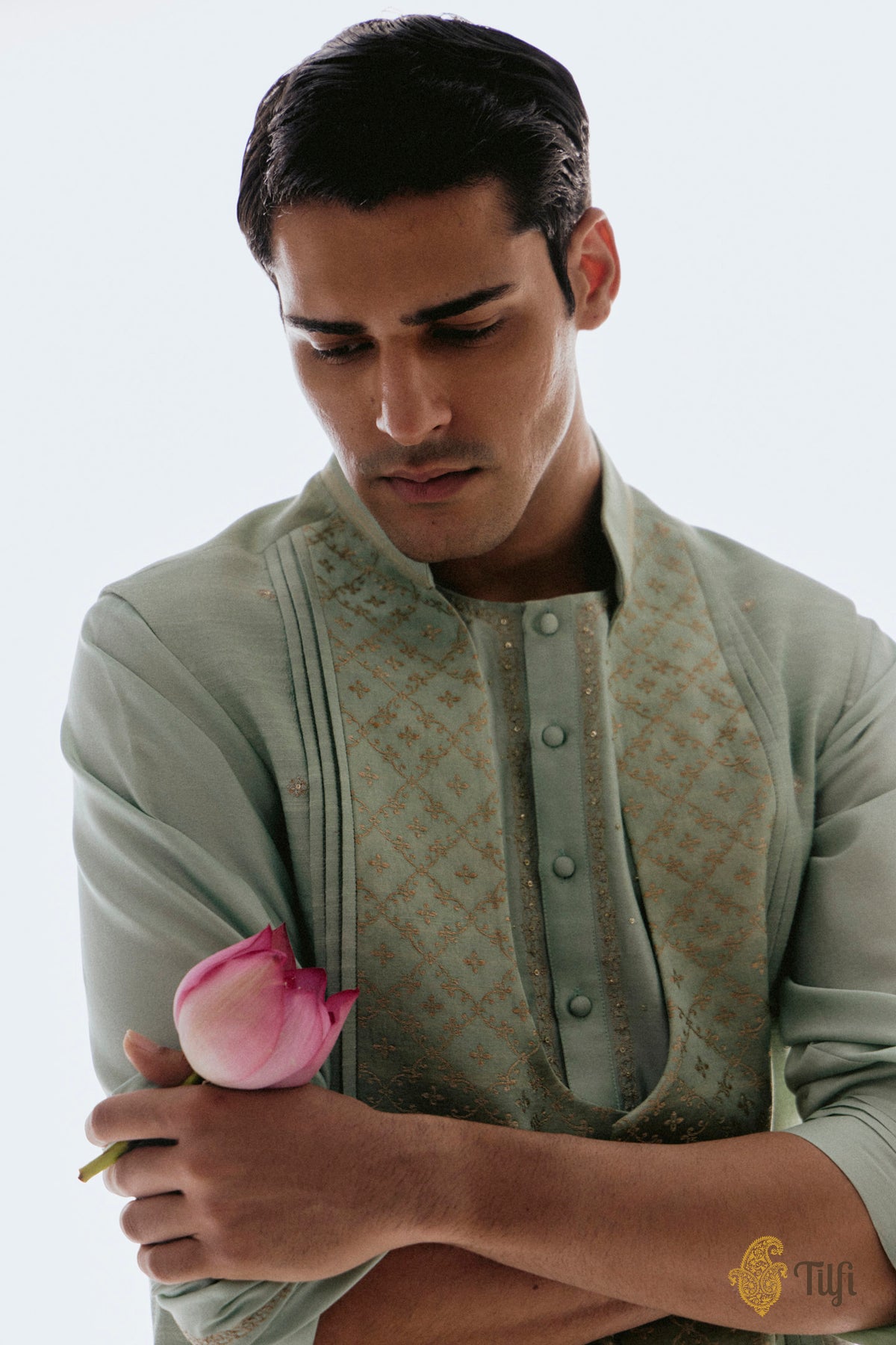Mint Green Pure Raw Silk Handwoven Sadri
