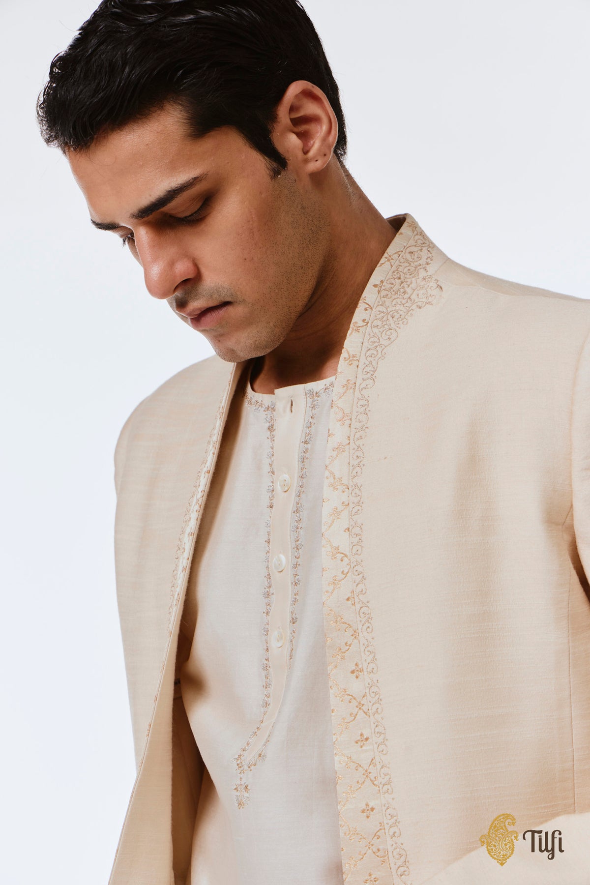 Off-White Pure Raw Silk Handwoven Jacket
