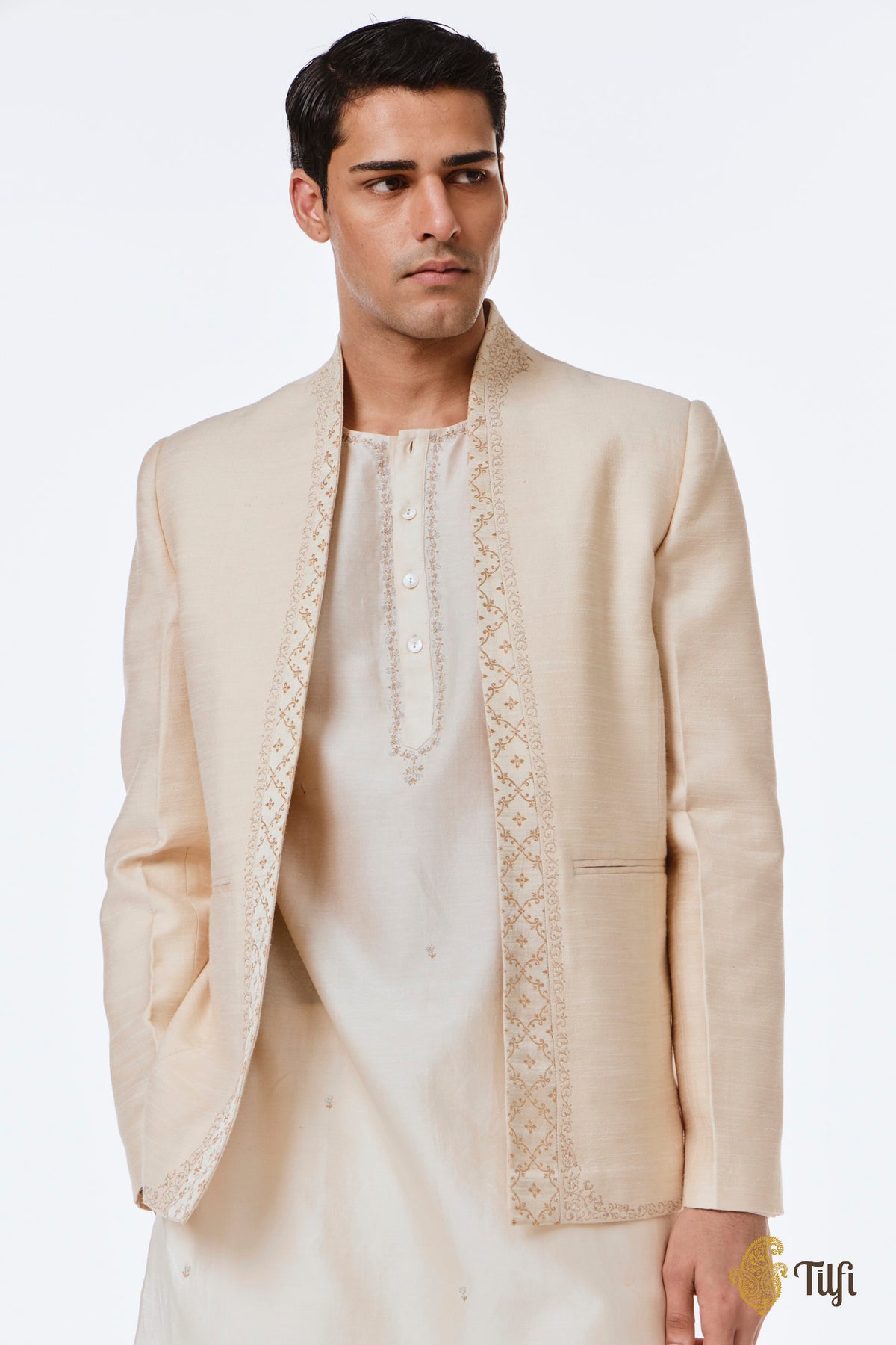 Off-White Pure Raw Silk Handwoven Jacket