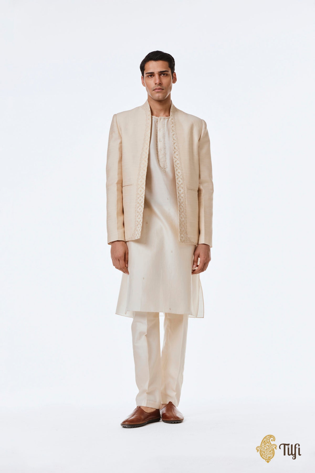 Off-White Pure Raw Silk Handwoven Jacket
