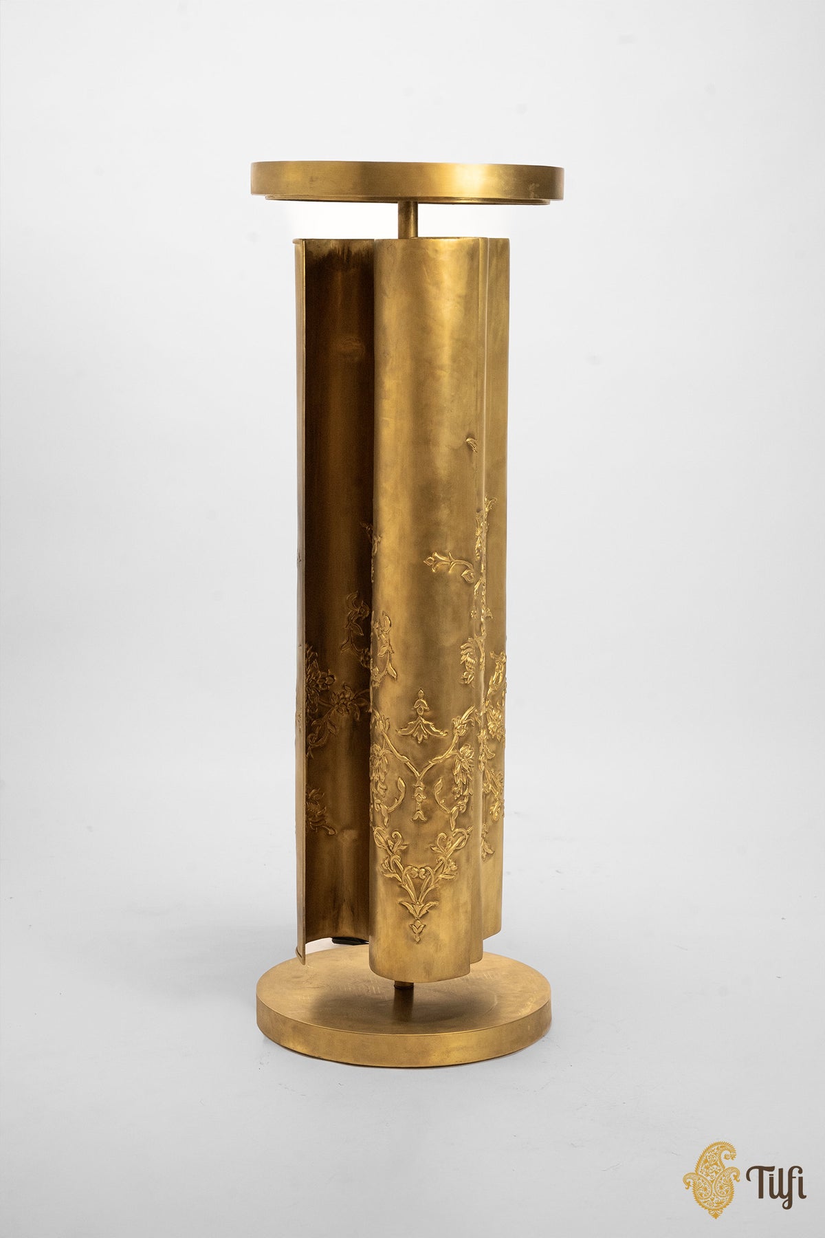 'Pleats' Brass Metal Repoussé Floor Lamp