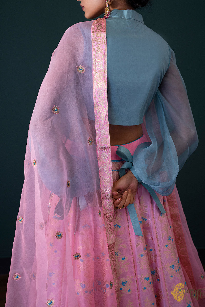 Neon Pink Pure Katan Silk Banarasi Handloom Lehenga Set