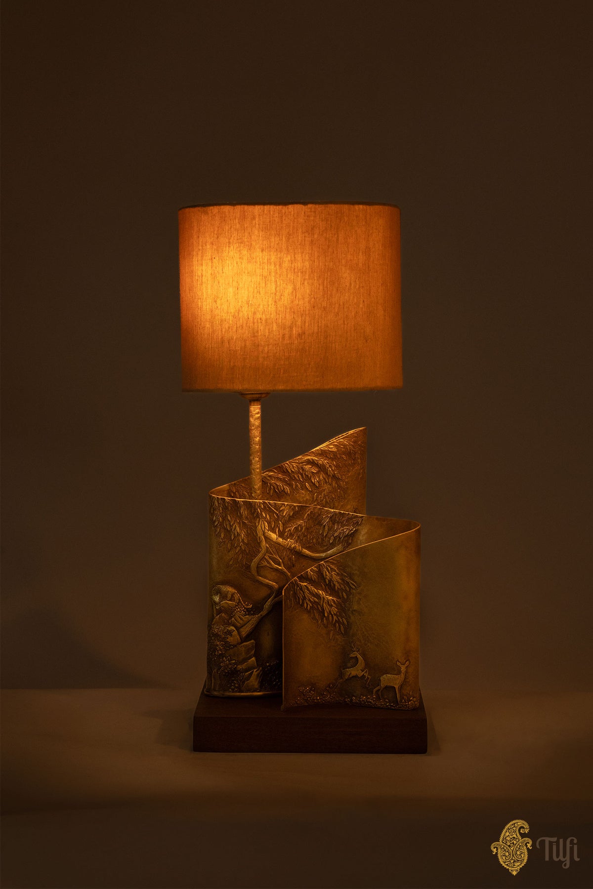 'From Dusk' Brass Metal Repoussé Lamp